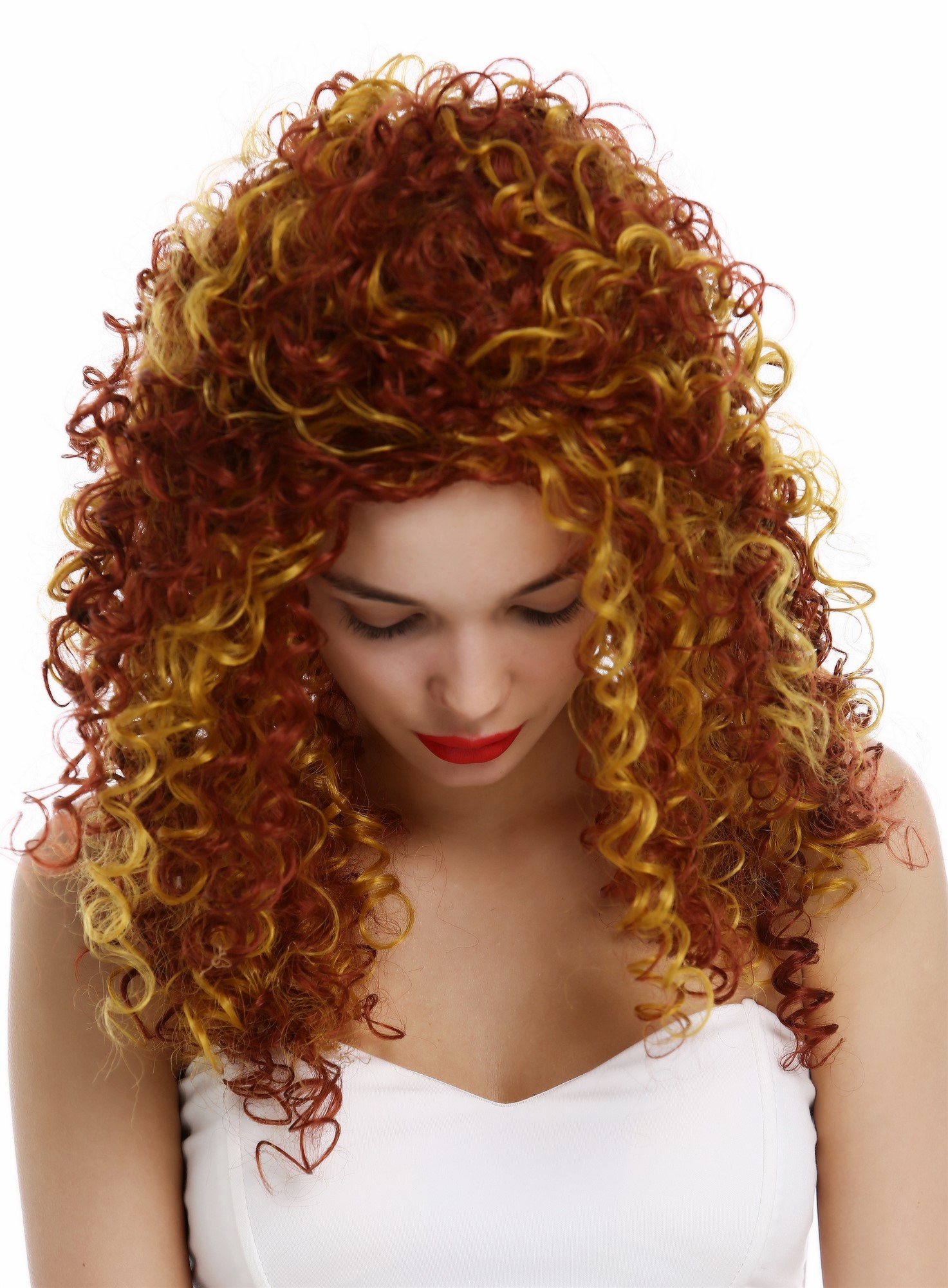 Lady Wig long very curly voluminous curls curled copper red goldblond mix VK-35 , view 5, WIG ME UP: Your Perücken Online Shop Quality Wigs, Ladies, red-blonde mix, curled, long
