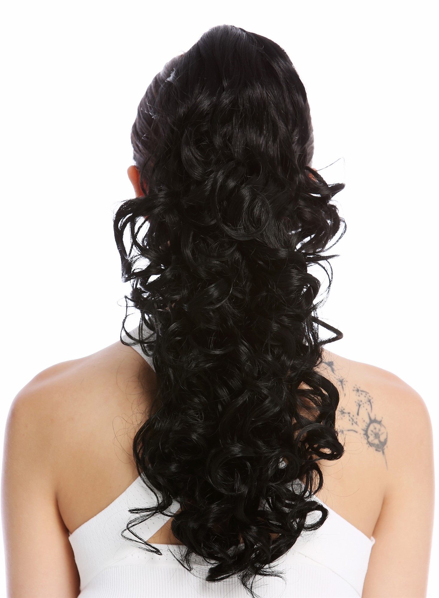 hochwertiger Zopf Pferdeschwanz lockig lang voluminös Schwarz Tiefschwarz N956-V-1, Ansicht 2, WIG ME UP: Ihr Perücken Online Shop glattes Zopf-Haarteil Schwarz 50 cm lang