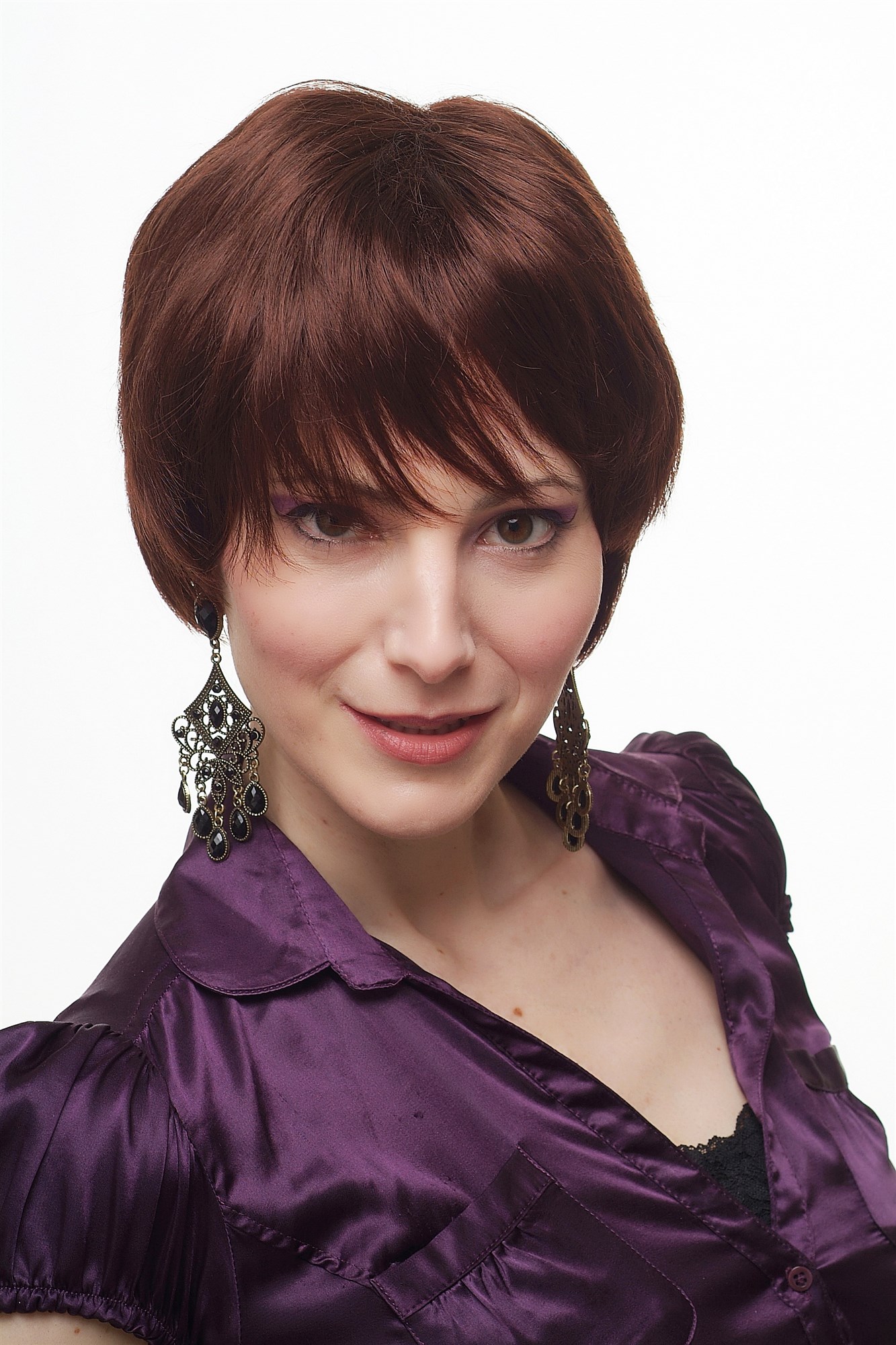 Lady women wig short teased backcombed style reddish dark brown mahogany 1245, view 5, WIG ME UP: Your Perücken Online Shop Quality Wigs, Ladies, chestnut, straight, short