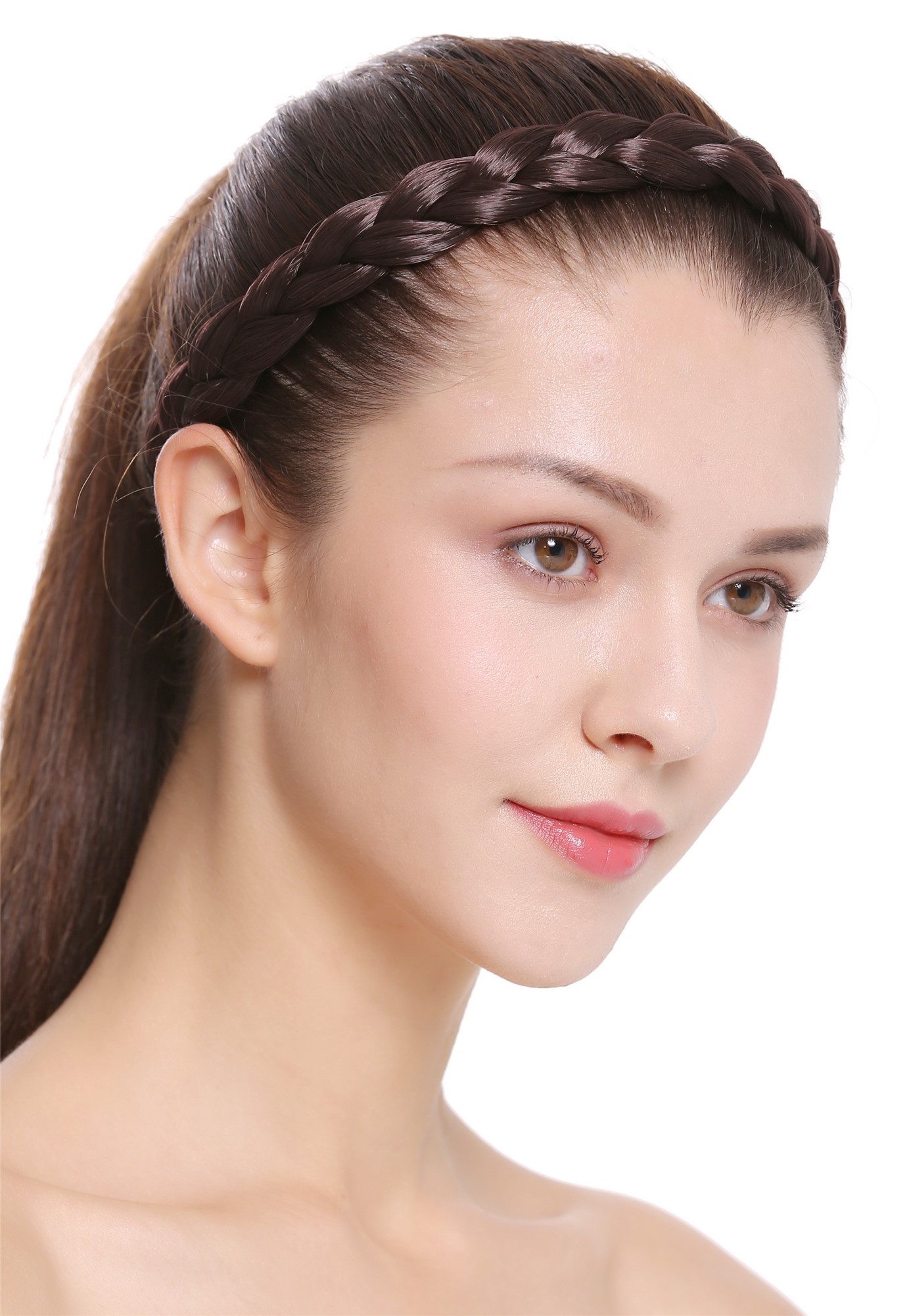 Haarband geflochten 2 cm breit Braun CXT-007-006, Vorderansicht, WIG ME UP: Ihr Perücken Online Shop Haarreifen geflochten Braun 42 cm