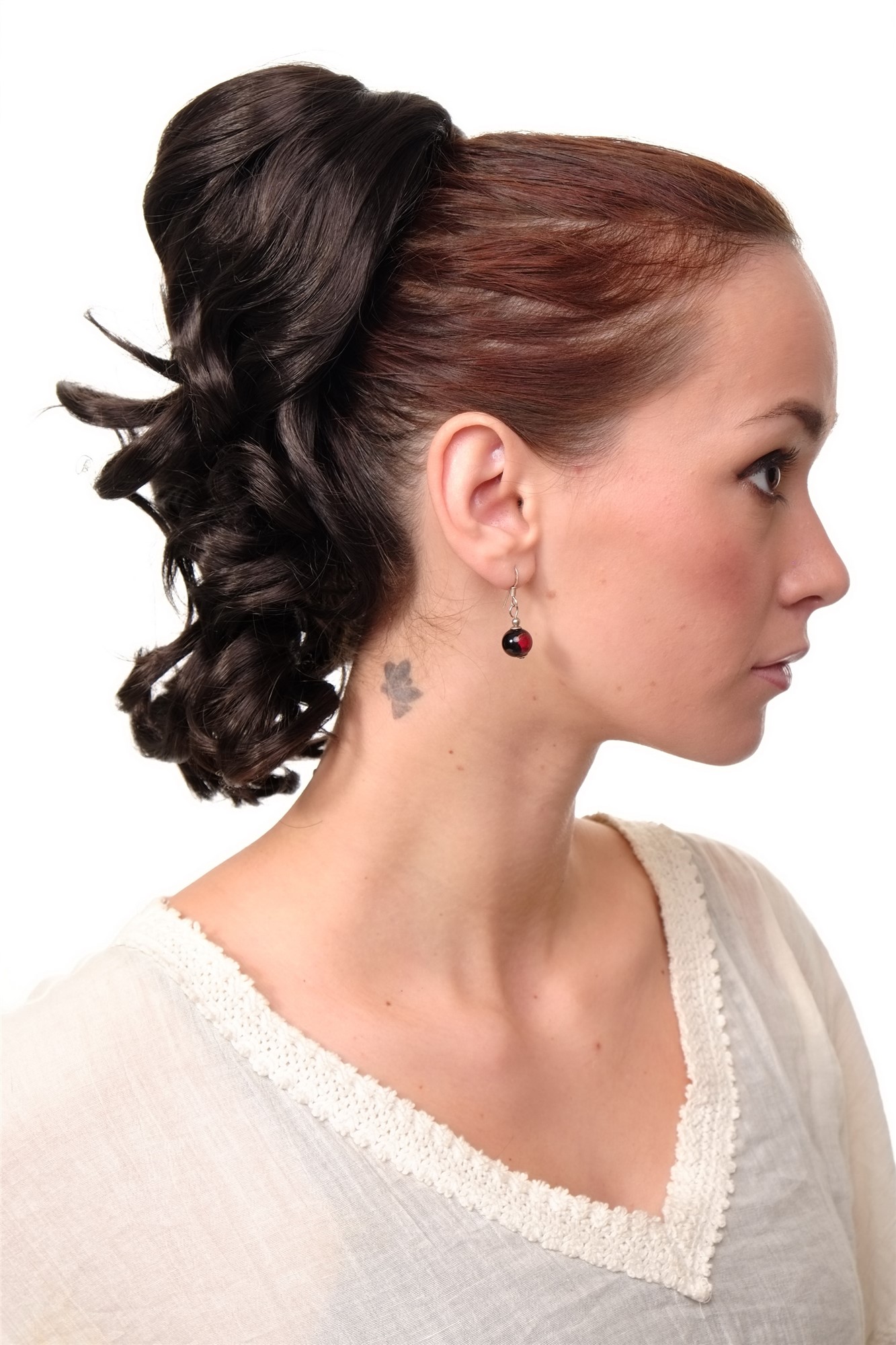 hochwertiges Haarteil gewellt halblang 1 Kamm + Gummizug Dunkles Braun Modell: JL-3023, Ansicht 3, WIG ME UP: Ihr Perücken Online Shop welliges Zopf-Haarteil Dunkelbraun 35 cm lang