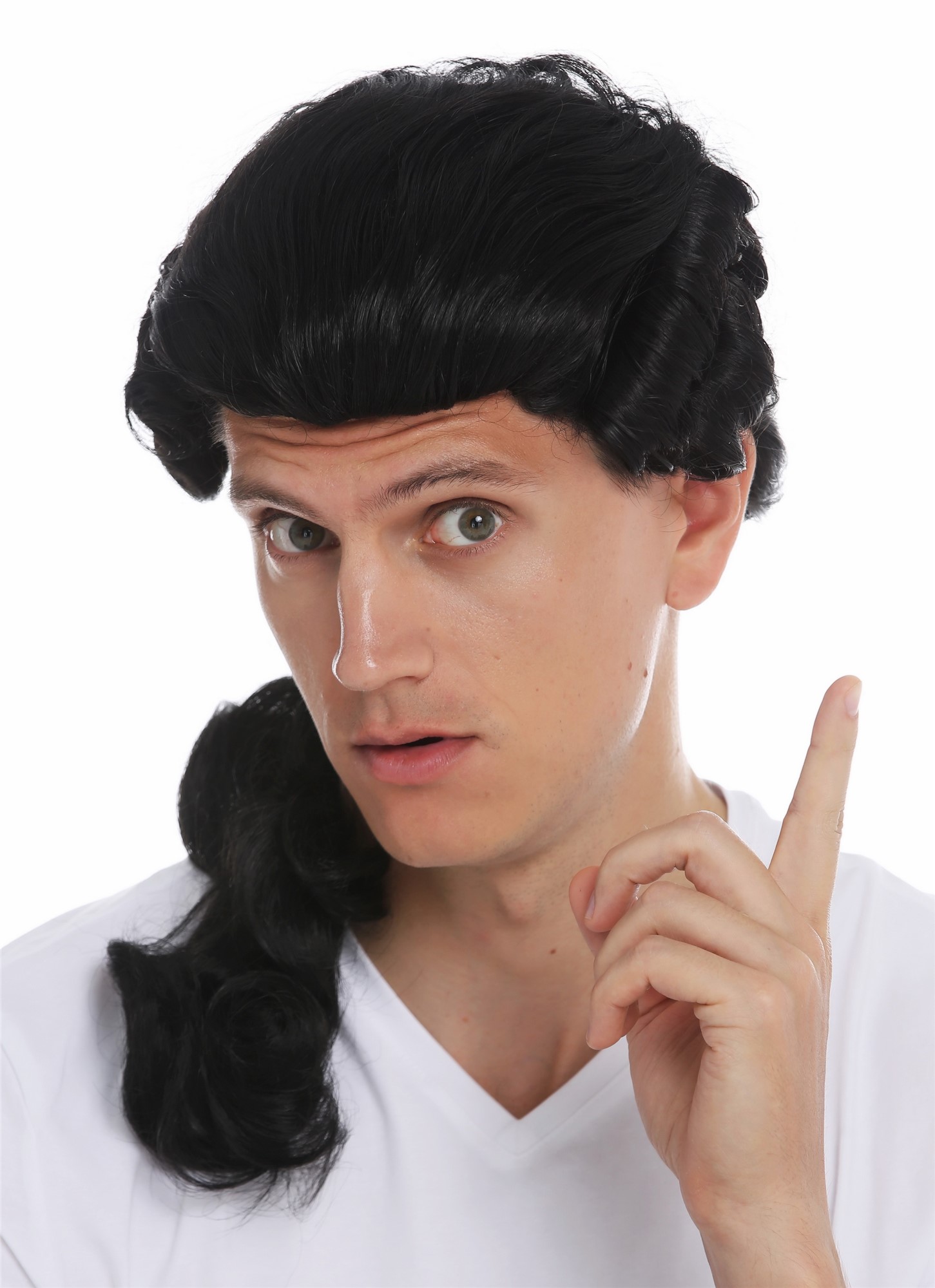 hochwertige Qualitätsperücken, Perücke Barock Edelmann Zopf Schwarz VK-31-1B, Ansicht 3, WIG ME UP: Ihr Perücken Online Shop wellige Tressen-Perücke Samtschwarz lange Haare für Herren
