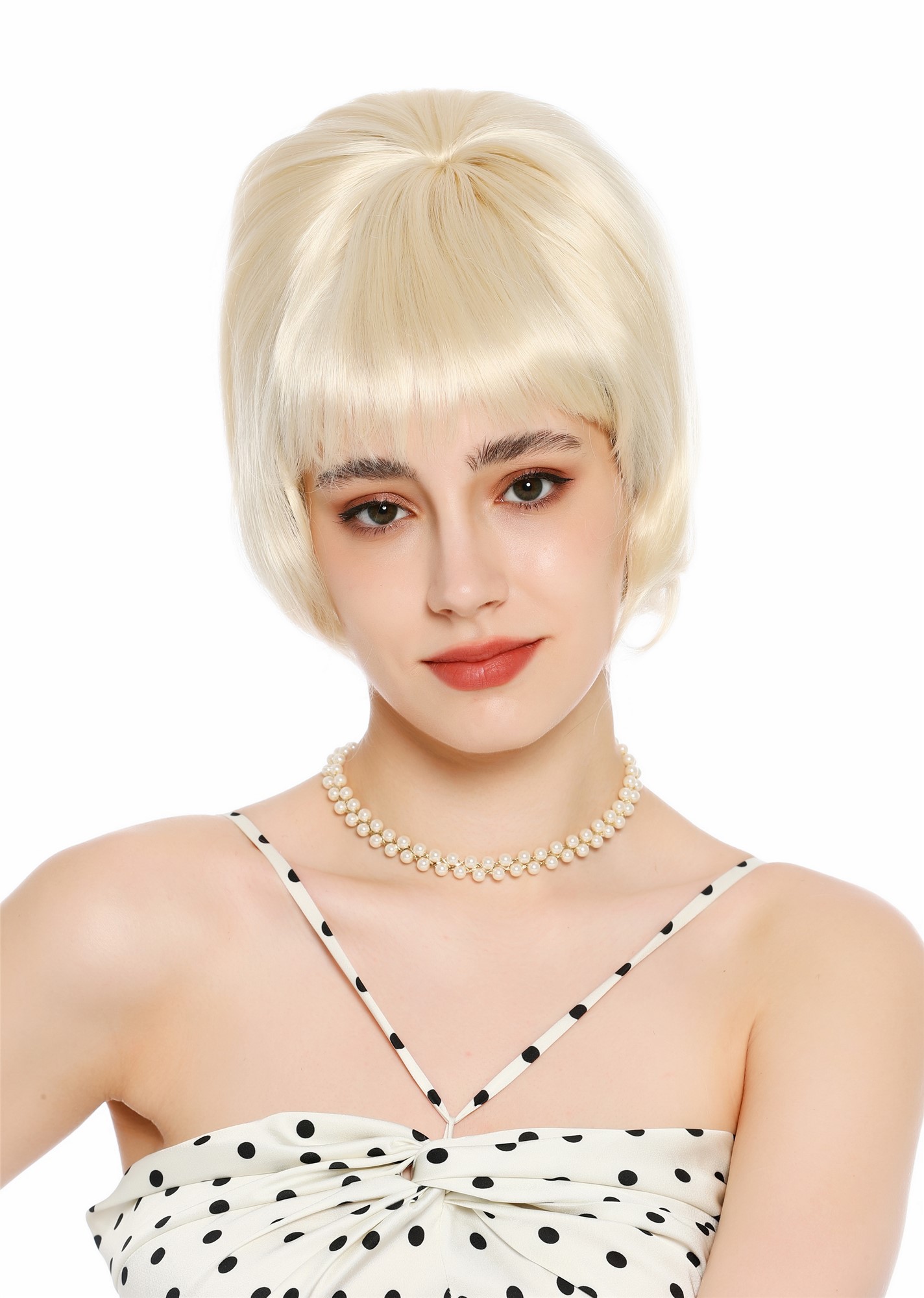 Perücke Damen Retro Vintage 50er 60er Beehive Turmfrisur hochtoupiert kurz Pony Hellblond Platinblond VK-71-613