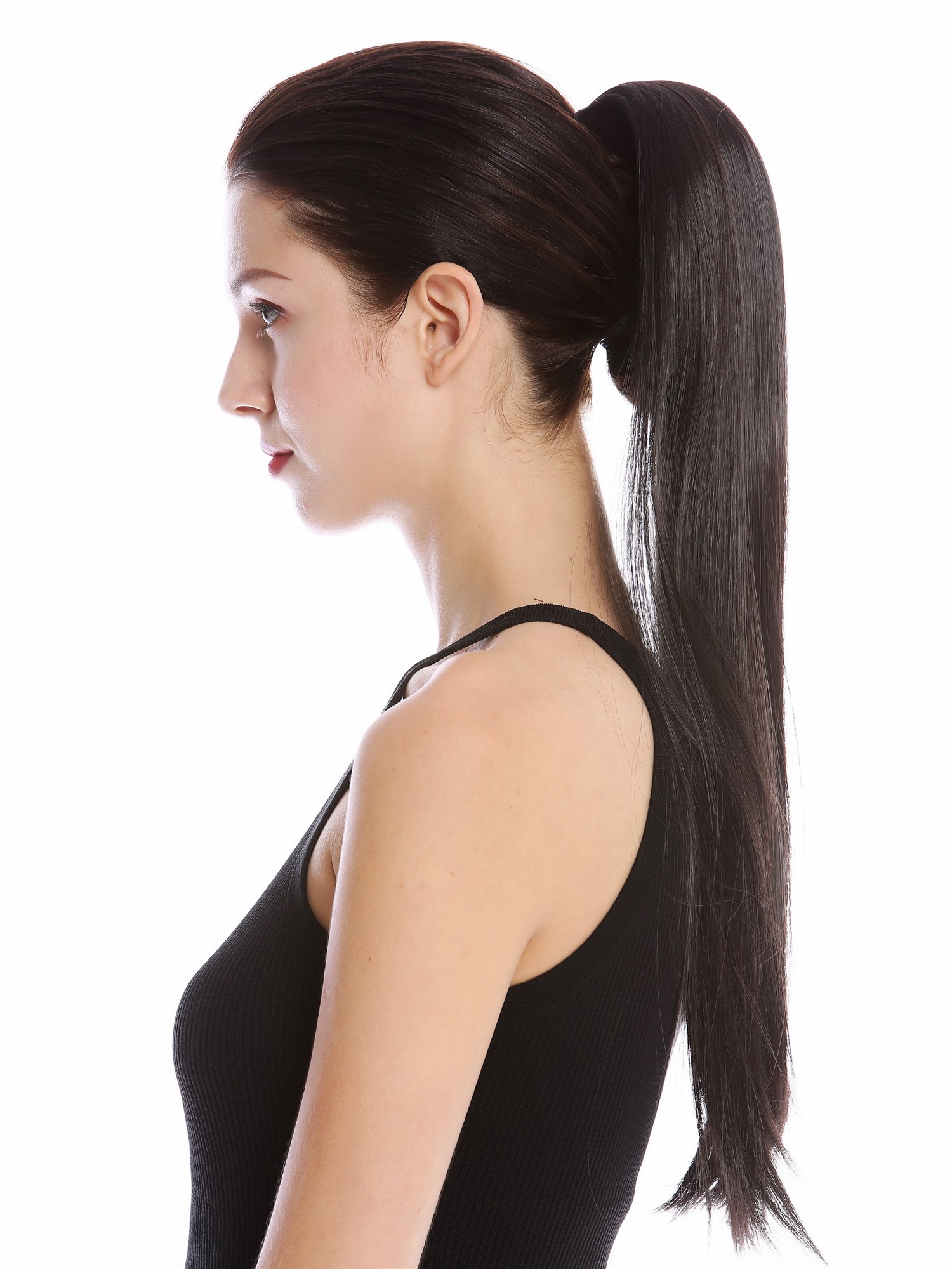 Ponytail Hairpiece comb & ribbon wrap-around long straight dark brown YZF-1094S, view 3, WIG ME UP: Your Perücken Online Shop Ponytails, dark brown, straight, long