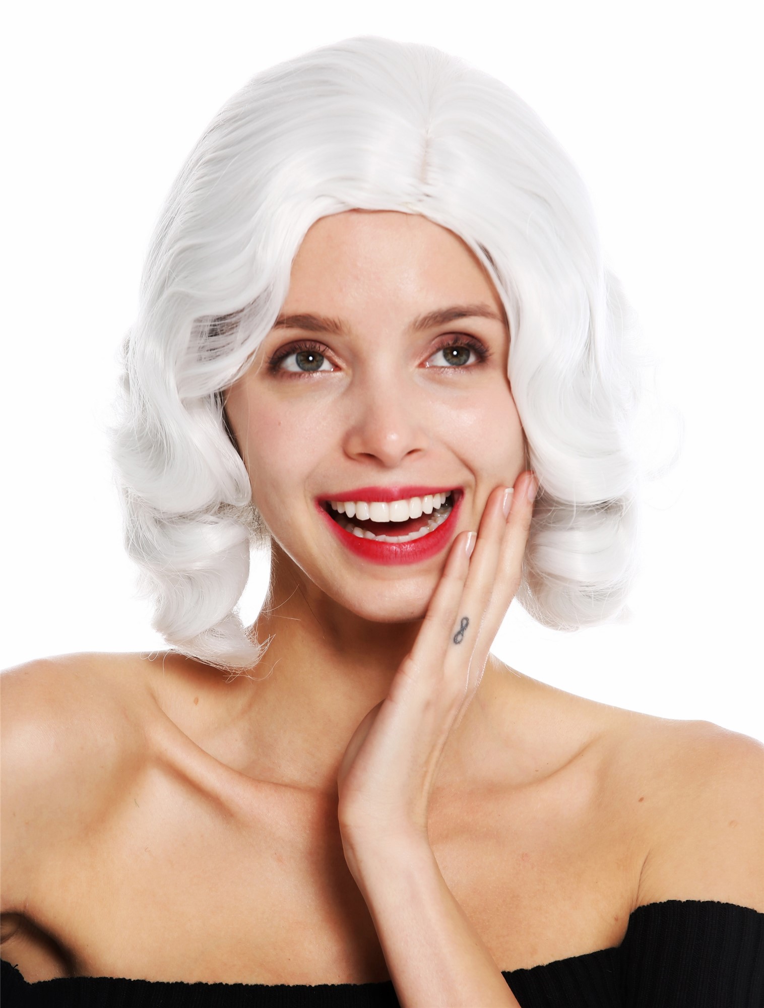 hochwertige Qualitätsperücken, Perücke 20er Mittelscheitel wellig Swing Weiß-Grau GFW1726-001, Ansicht 3, WIG ME UP: Ihr Perücken Online Shop wellige Tressen-Perücke mit Kopfhaut-Imitat Weißgrau kurze Haare für Damen