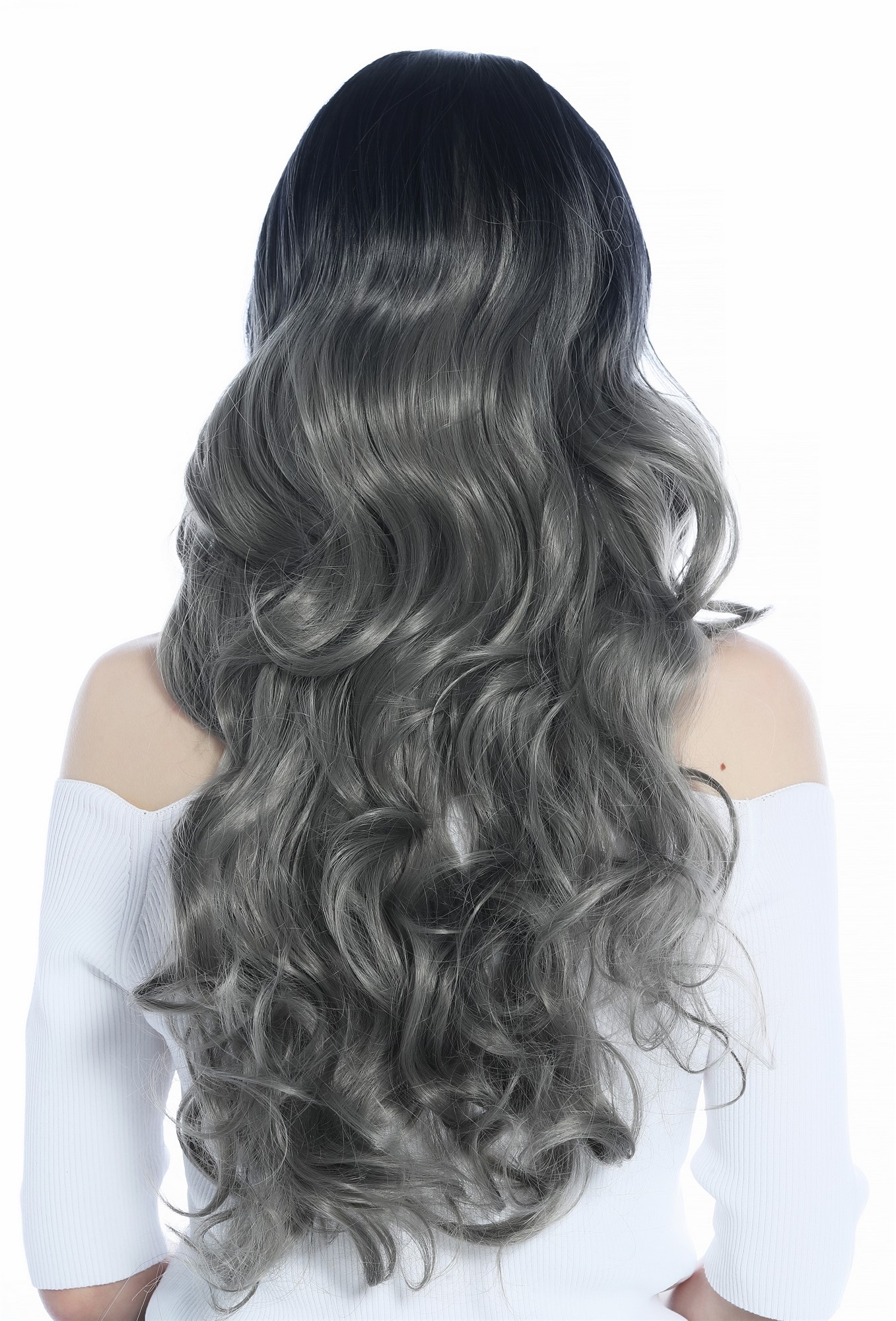 Ladies' Wig very long slightly curled middle-parting ombre black to grey ZM-1029, view 4, WIG ME UP: Your Perücken Online Shop Quality Wigs, Ladies, black-gray gradient, curled, long