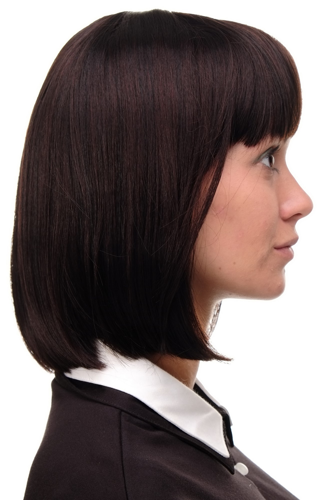 hochwertige Qualitätsperücken, Perücke Damen Bobfrisur Long Bob Pony glatt Schwarz-Mahagonibraun 7803-2T33, Ansicht 3, WIG ME UP: Ihr Perücken Online Shop glatte Tressen-Perücke mit Kopfhaut-Imitat Braun kurze Haare für Damen