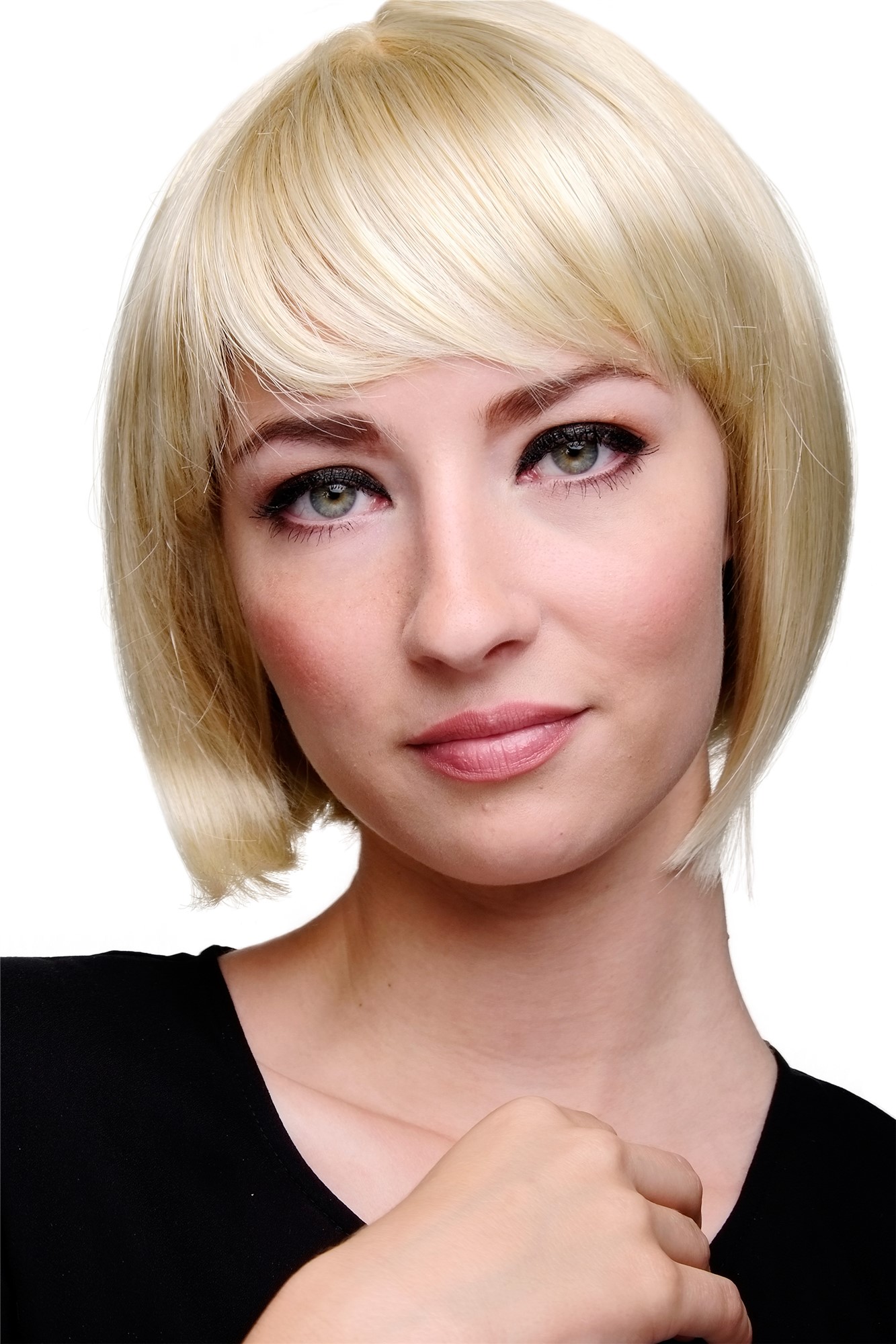 hochwertige Qualitätsperücken, Sexy Damen Bob Perücke glatte kurze Haare mit Pony Blond-Mix 703-24BT613, Vorderansicht, WIG ME UP: Ihr Perücken Online Shop glatte Tressen-Perücke mit Kopfhaut-Imitat Goldblond-Platinblond kurze Haare für Damen