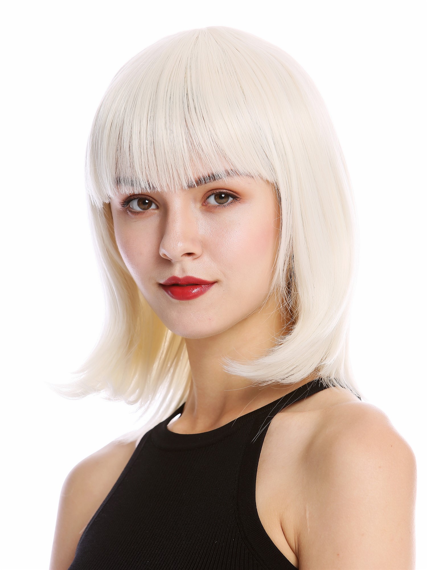hochwertige Qualitätsperücken, Perücke kurz Longbob Pony glatt Weißblond YZF-4362-60, Ansicht 3, WIG ME UP: Ihr Perücken Online Shop glatte Tressen-Perücke mit Kopfhaut-Imitat Perlblond schulterlange Haare für Damen