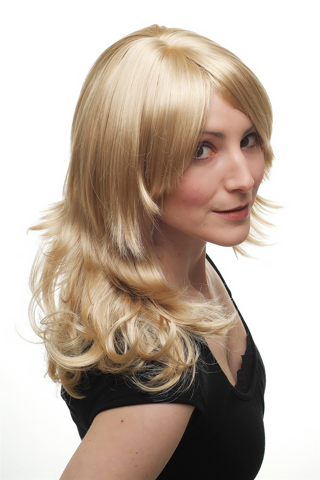 hochwertige Qualitätsperücken, Perücke Sexy & Glamourös hellblond schulterlang gestuft 3271-202, Ansicht 7, WIG ME UP: Ihr Perücken Online Shop wellige Tressen-Perücke mit Kopfhaut-Imitat Blond lange Haare für Damen