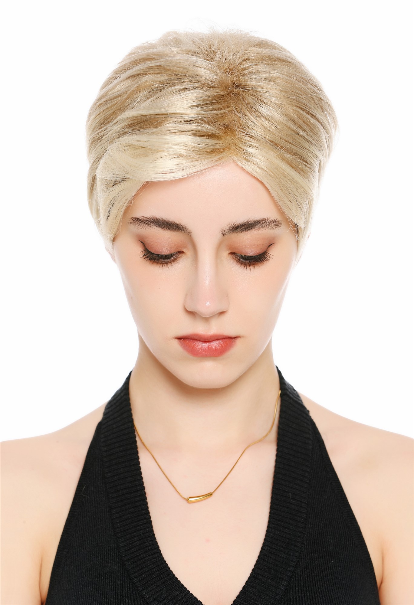 Perücke Damen Herren Frauen kurz androgyn burschikos gescheitelt Scheitel blond platin gesträhnt VK-61-16T613