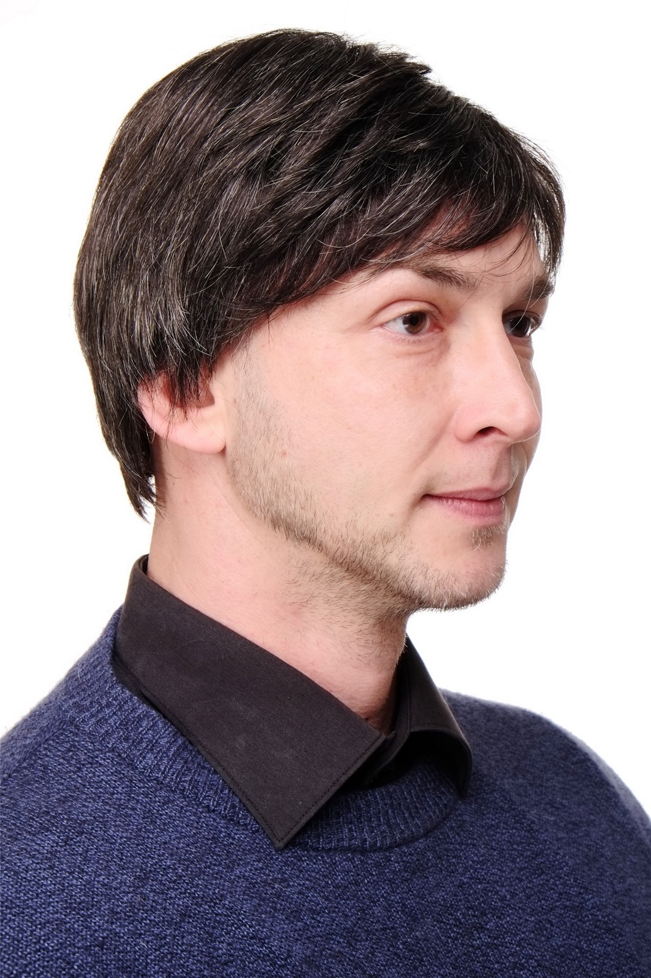 hochwertige Qualitätsperücken, Herrenperücke Herren Schwarz Grau Scheitel Modell: GFW1865, Ansicht 4, WIG ME UP: Ihr Perücken Online Shop glatte Tressen-Perücke Dunkelgrau kurze Haare für Herren