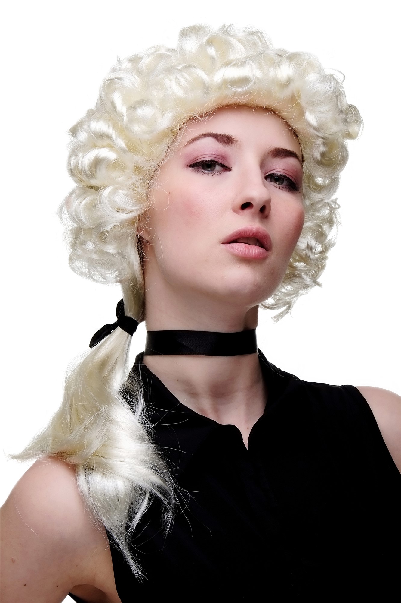 günstige Party Perücke, Party Perücke blond Zopf Richter hellblond Zopf Barock LM3053-613, Vorderansicht, WIG ME UP: Ihr Perücken Online Shop lockige Party Perücke blond schulterlange Haare für Herren