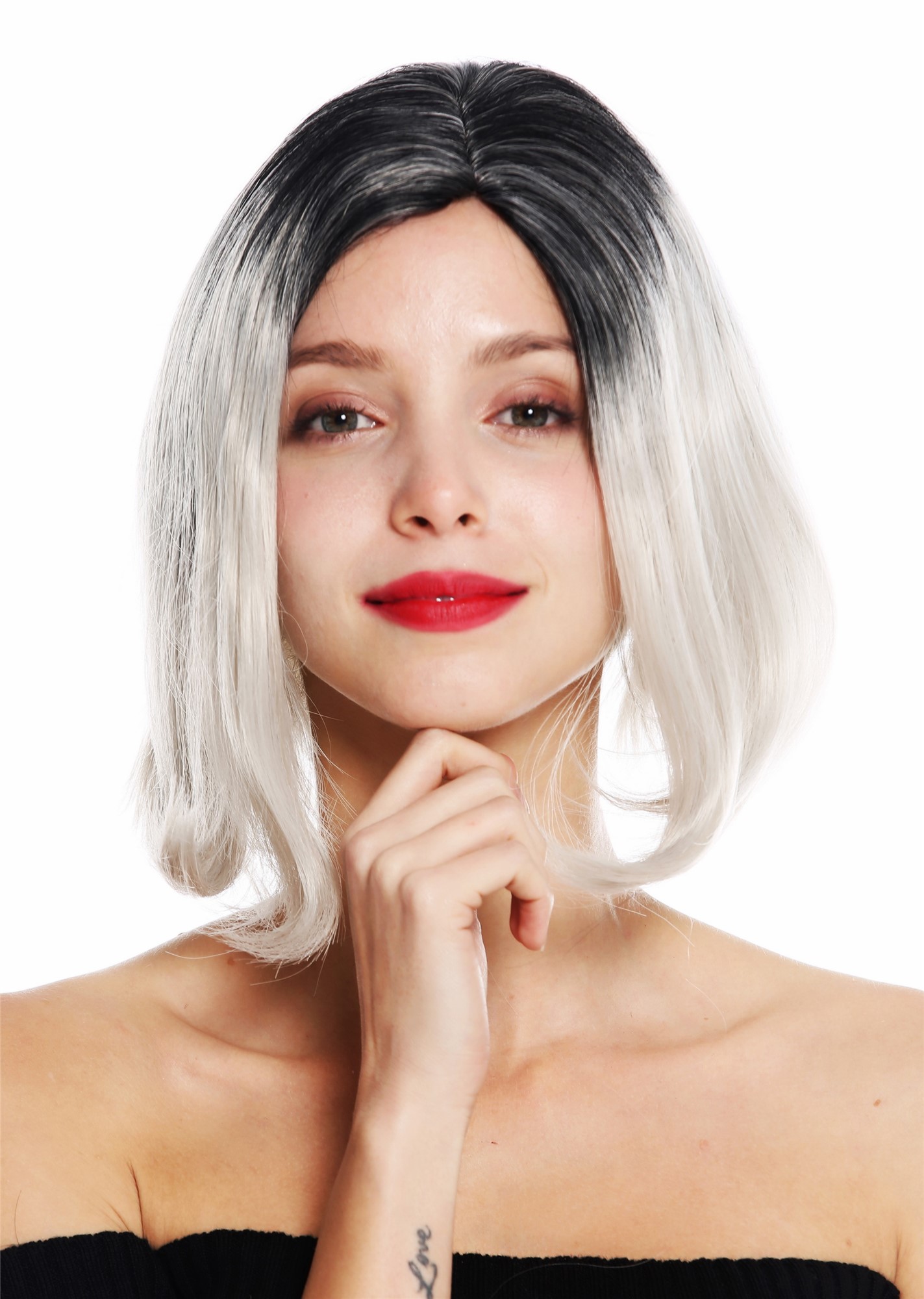 Women's wig short bob long bob middle parting ombre black grey GFW3131A, view 2, WIG ME UP: Your Perücken Online Shop Quality Wigs, Ladies, gray-black mix, straight, short