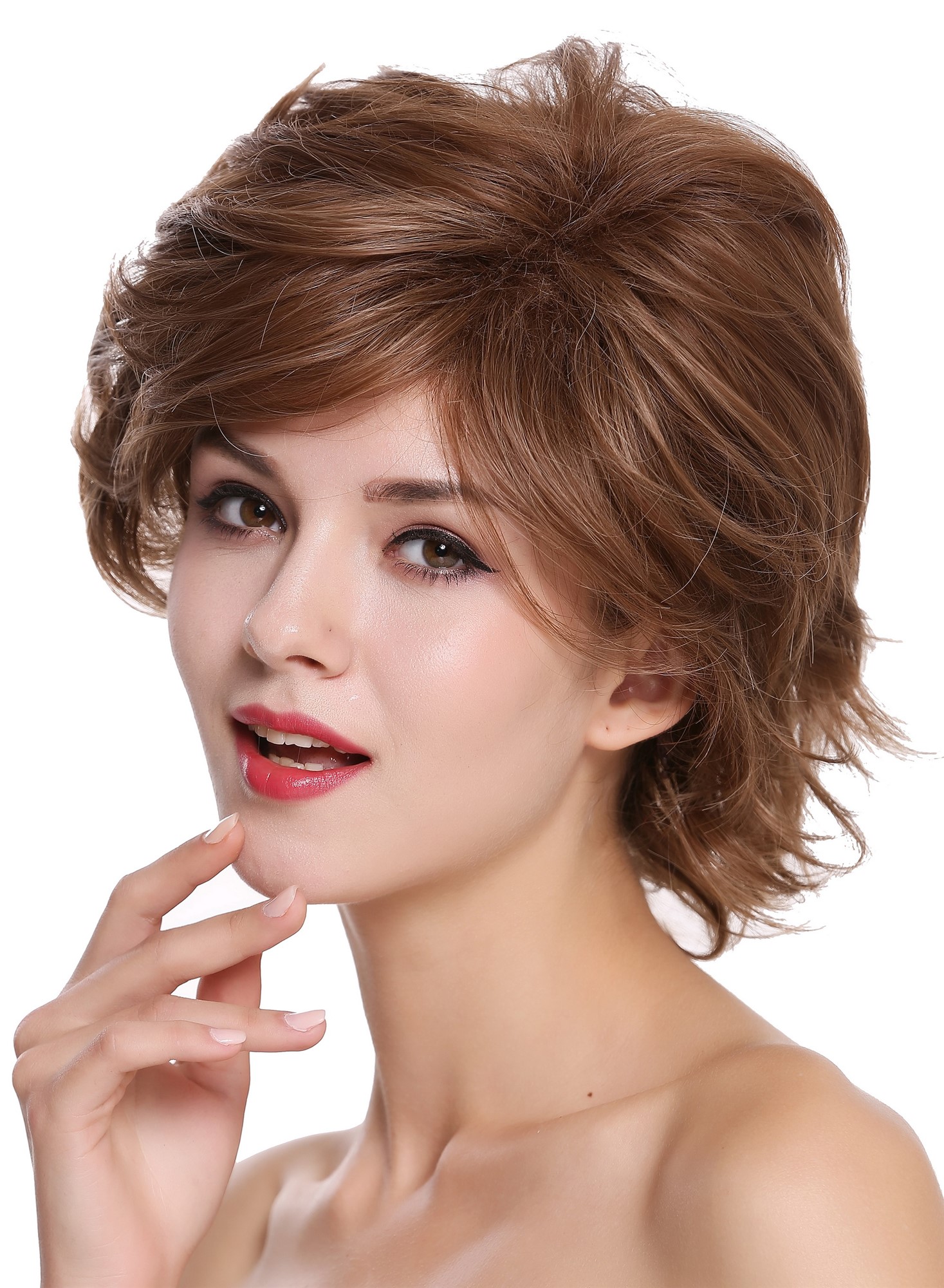 hochwertige Qualitätsperücken, Perücke Kurz Wild Strähnen Hellbraun Blond DM02-12H24, Ansicht 3, WIG ME UP: Ihr Perücken Online Shop wellige Tressen-Perücke Goldbraun-Aschblond-Mix kurze Haare für Damen