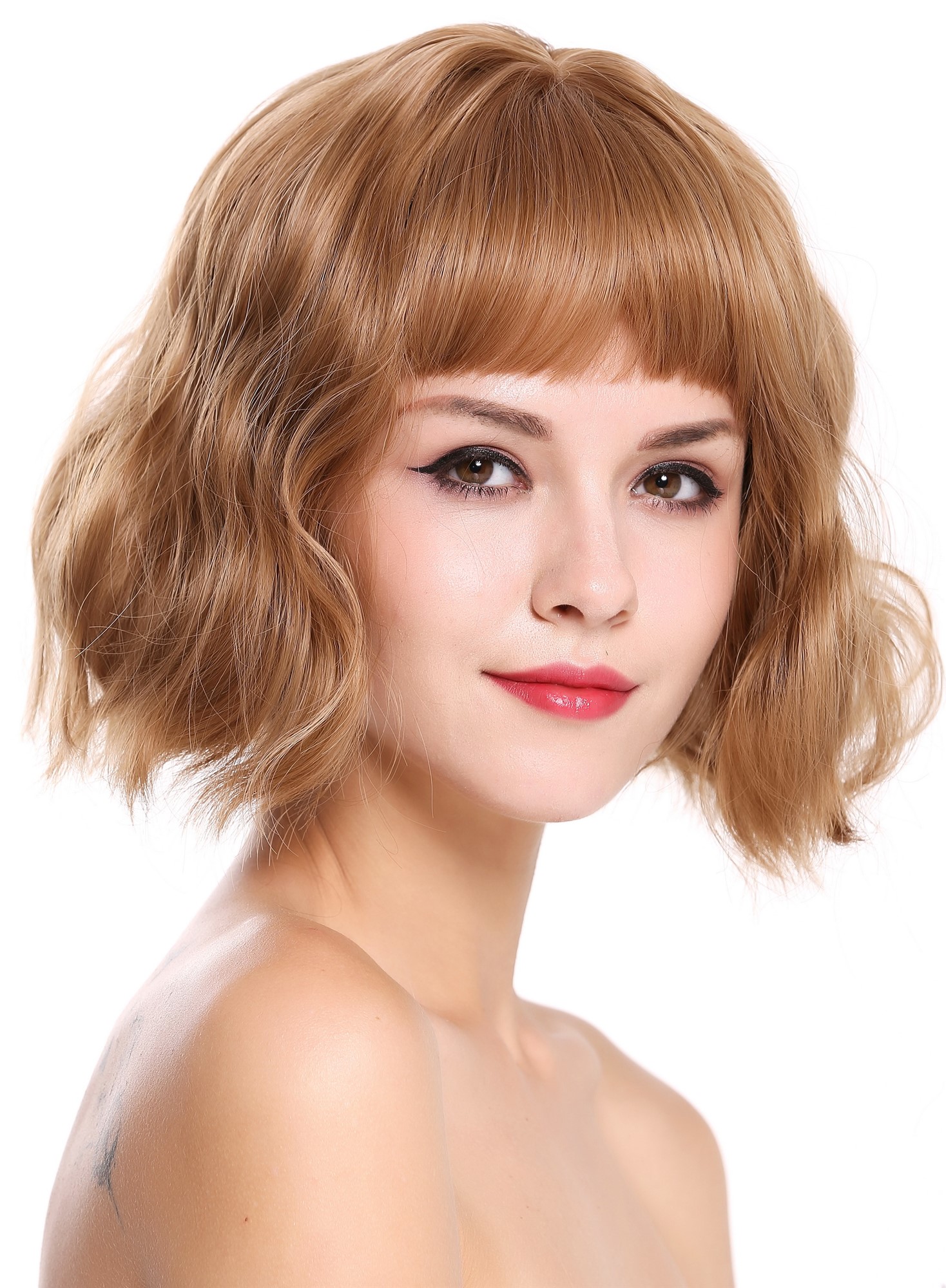 hochwertige Qualitätsperücken, Perücke kurz Pony Wellig Volumen Blond Gesträhnt DL-052-22/36, Ansicht 2, WIG ME UP: Ihr Perücken Online Shop wellige Tressen-Perücke mit Kopfhaut-Imitat Aschblond-Kupferblond-Mix kurze Haare für Damen