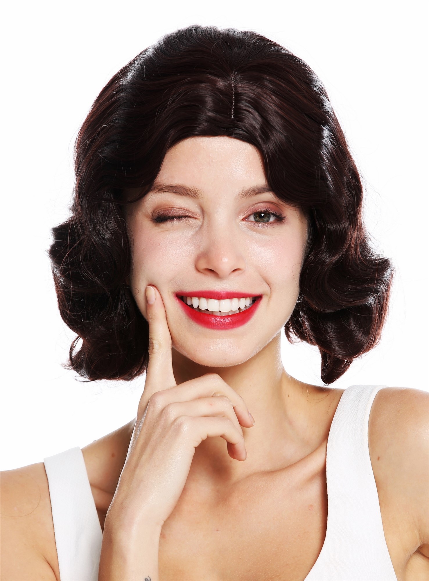 hochwertige Qualitätsperücken, Perücke 20er Mittelscheitel wellig Swing Mahagoni Braun Mix GFW1726-2T33, Vorderansicht, WIG ME UP: Ihr Perücken Online Shop wellige Tressen-Perücke mit Kopfhaut-Imitat Braun-Mix kurze Haare für Damen