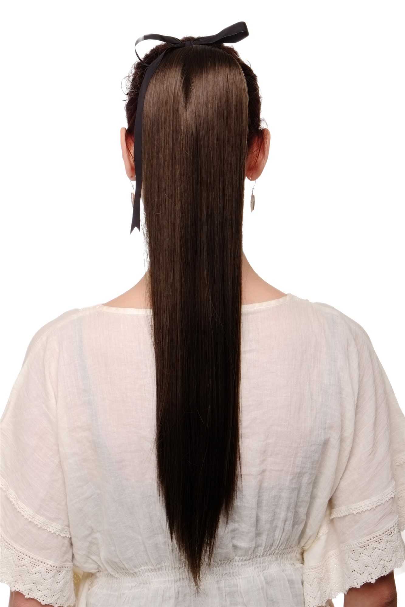 Hairpiece PONYTAIL extension long straight very light with ribbon and comb wrap around system brown, front view, WIG ME UP: Your Perücken Online Shop Ponytails, medium ash brown, straight, long