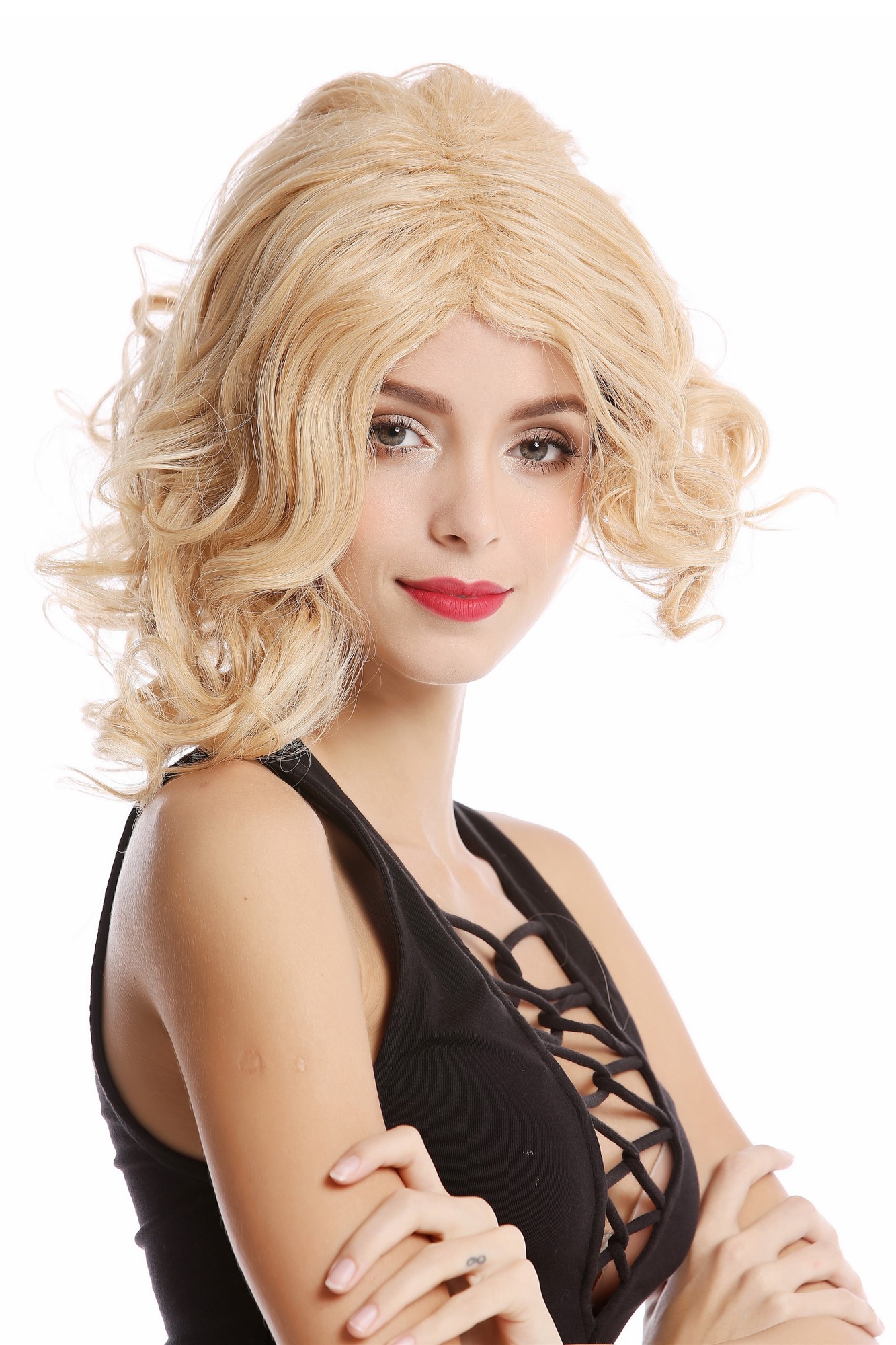 hochwertige Qualitätsperücken, Perücke Wilde Locken Blond Mittelscheitel YZF-4361-26/144/613, Ansicht 4, WIG ME UP: Ihr Perücken Online Shop lockige Tressen-Perücke Blond-Mix kurze Haare für Damen