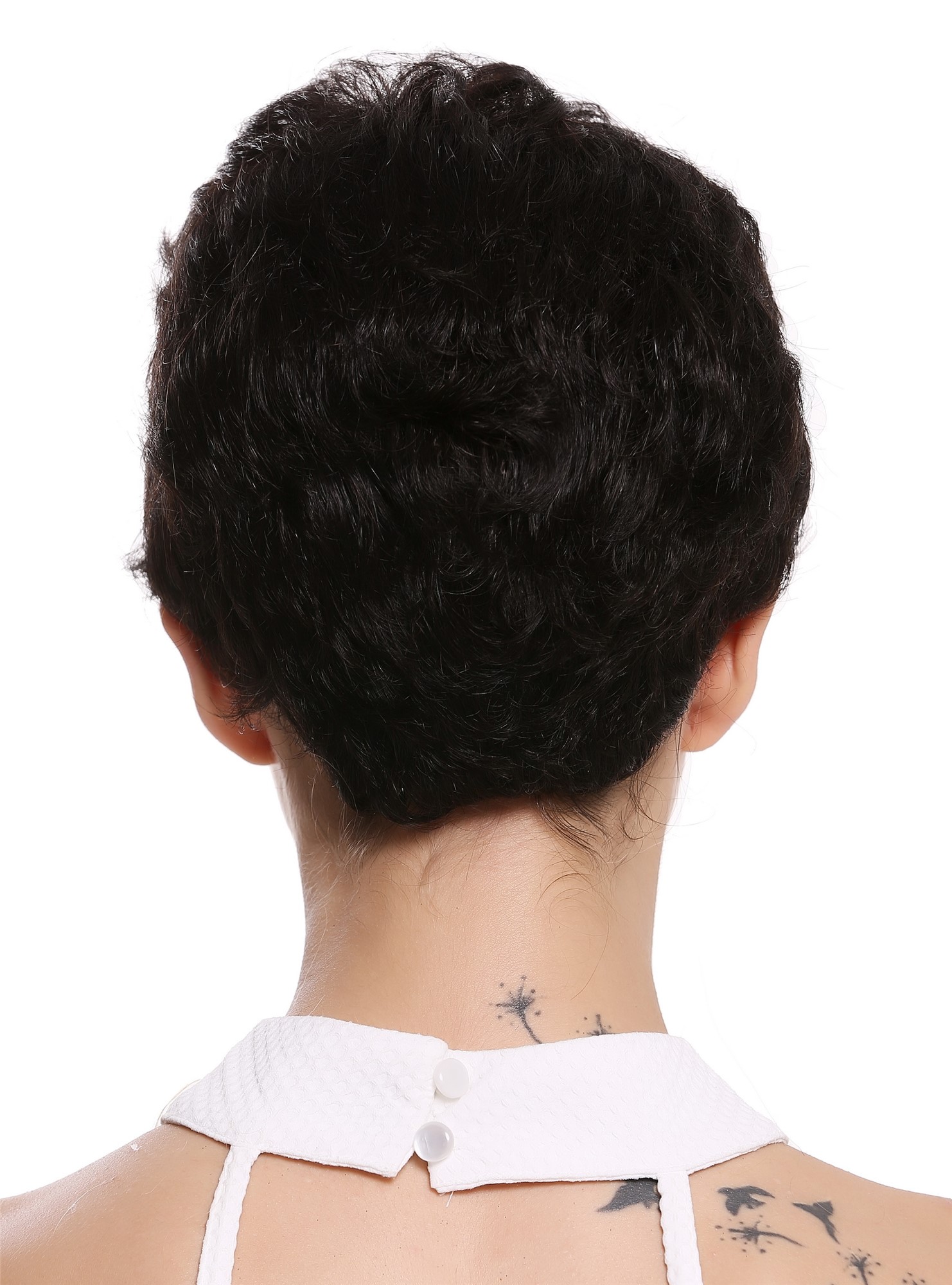hochwertige Qualitätsperücken, Perücke Echthaar Herren Damen kurz Tolle Schwarzbraun ungefärbt B-HH-12-0, Ansicht 3, WIG ME UP: Ihr Perücken Online Shop wellige Tressen-Perücke mit Klebeflächen 100% Echthaar natur, ungefärbt kurze Haare für Unisex