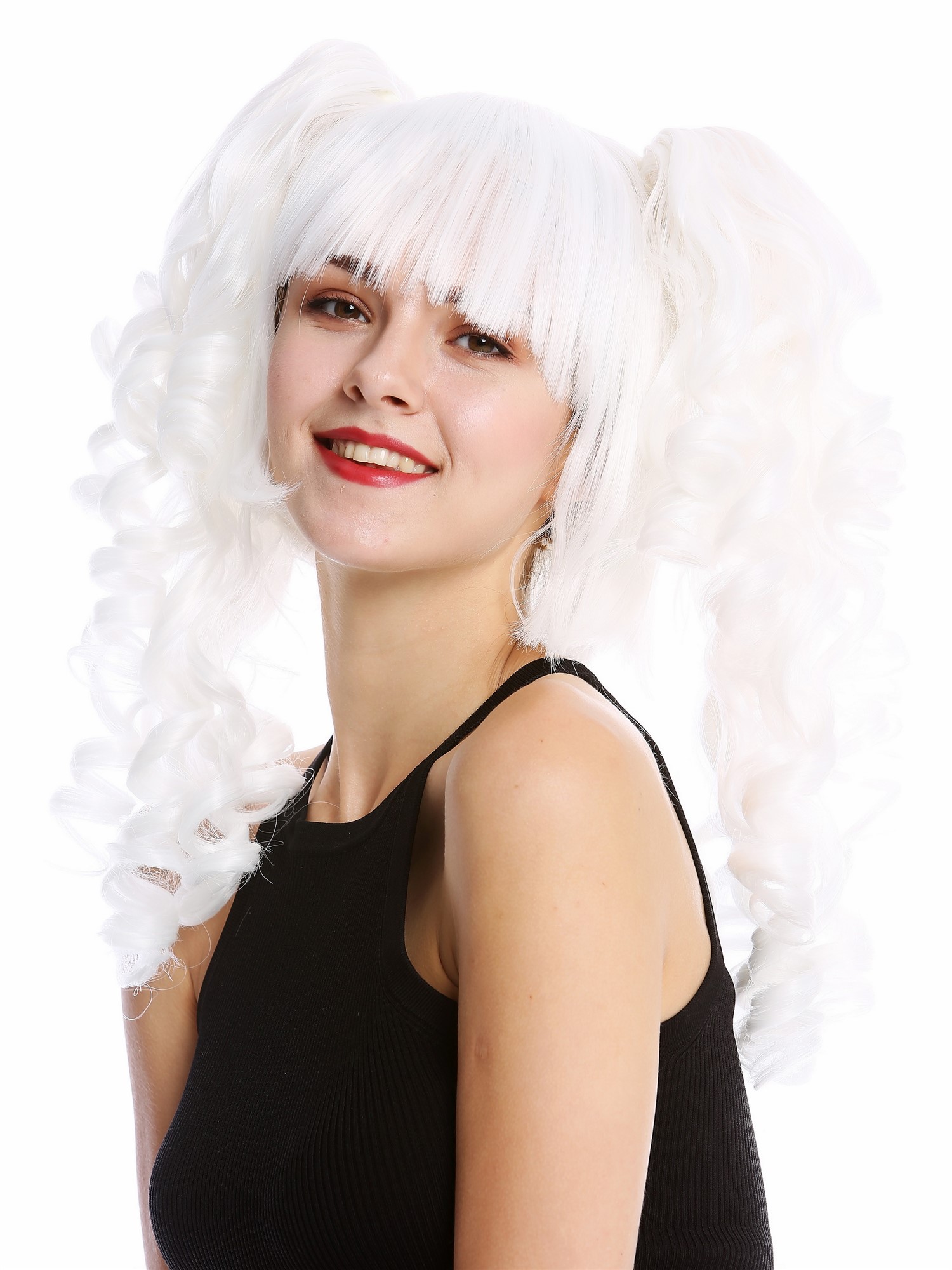 hochwertige Qualitätsperücken, Perücke Cosplay Lang Zöpfe Weiß YZF-7080+A-1001, Ansicht 3, WIG ME UP: Ihr Perücken Online Shop lockige Tressen-Perücke mit Kopfhaut-Imitat Weiß schulterlange Haare für Damen