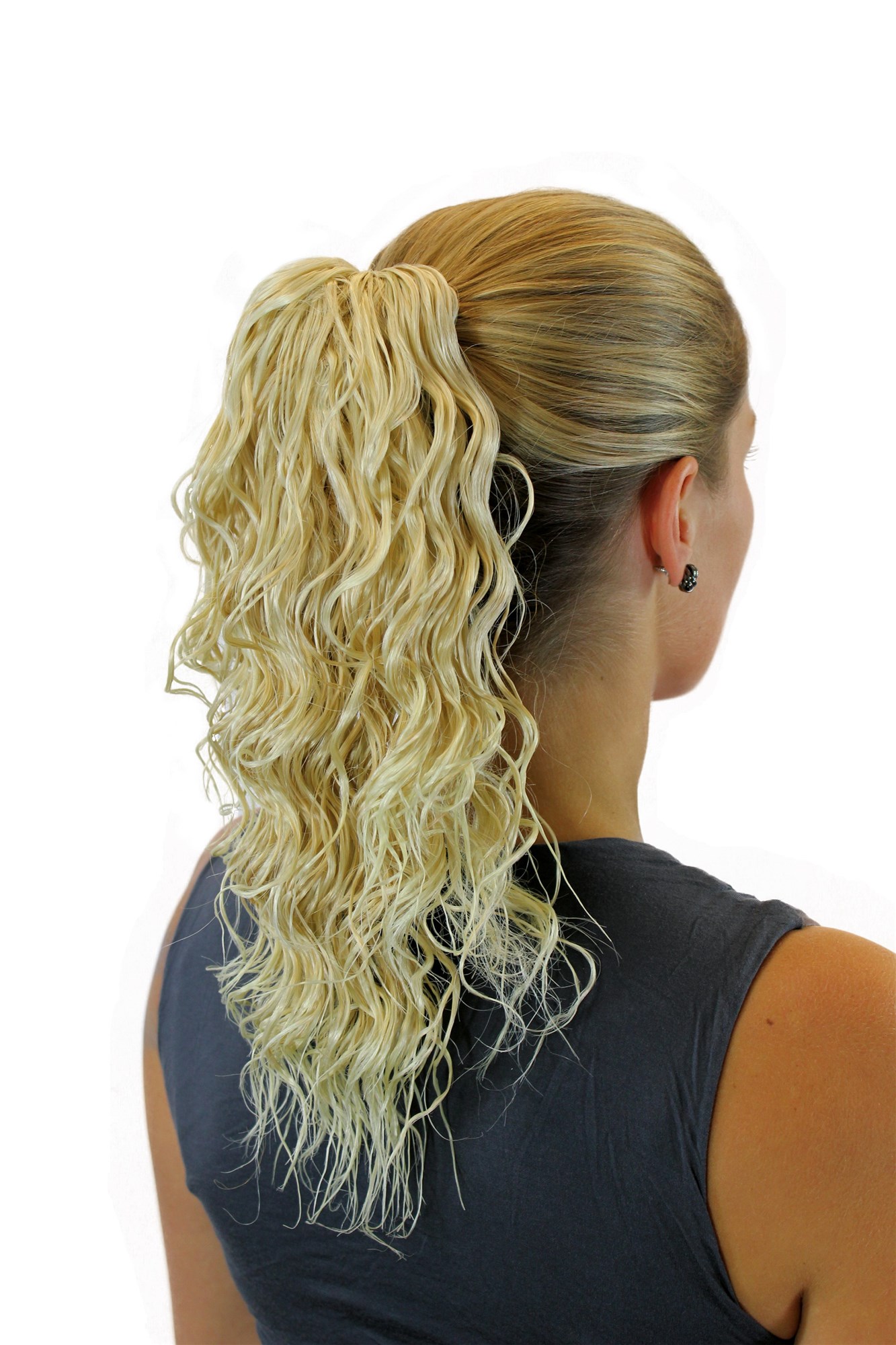 JL-4005-24BT613 Ponytail Hairpiece extension medium shoulder length waved wavy blond mix platinum highlights tips claw clamp 16", front view, WIG ME UP: Your Perücken Online Shop Ponytails, golden blonde-platinum blonde, wavy, shoulder-length