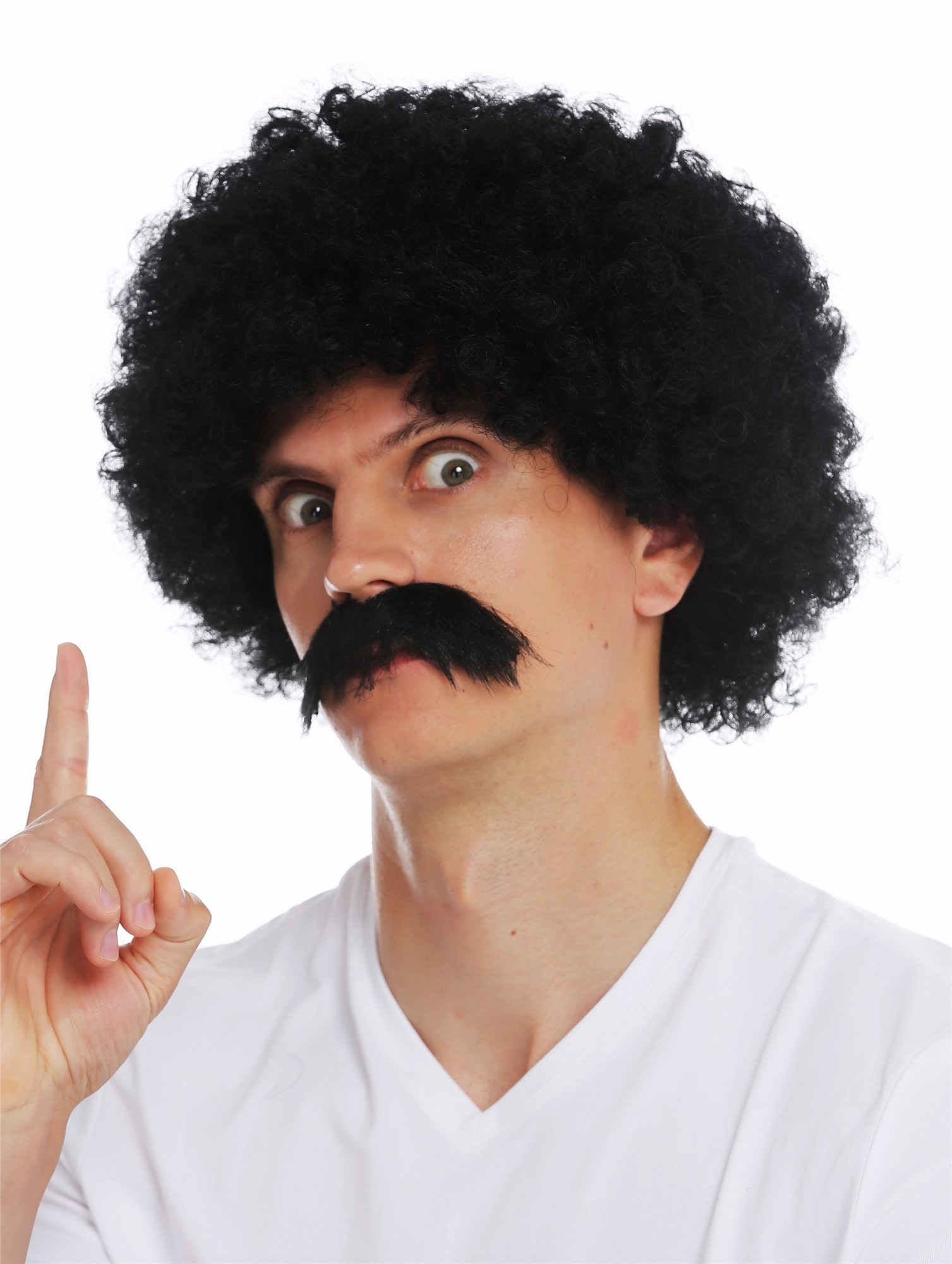 günstige Party Perücke, Perücke Bart 70er Afro Locken Schwarz 2018553-P103, Vorderansicht, WIG ME UP: Ihr Perücken Online Shop lockige Party Perücke Pechschwarz kurze Haare für Herren