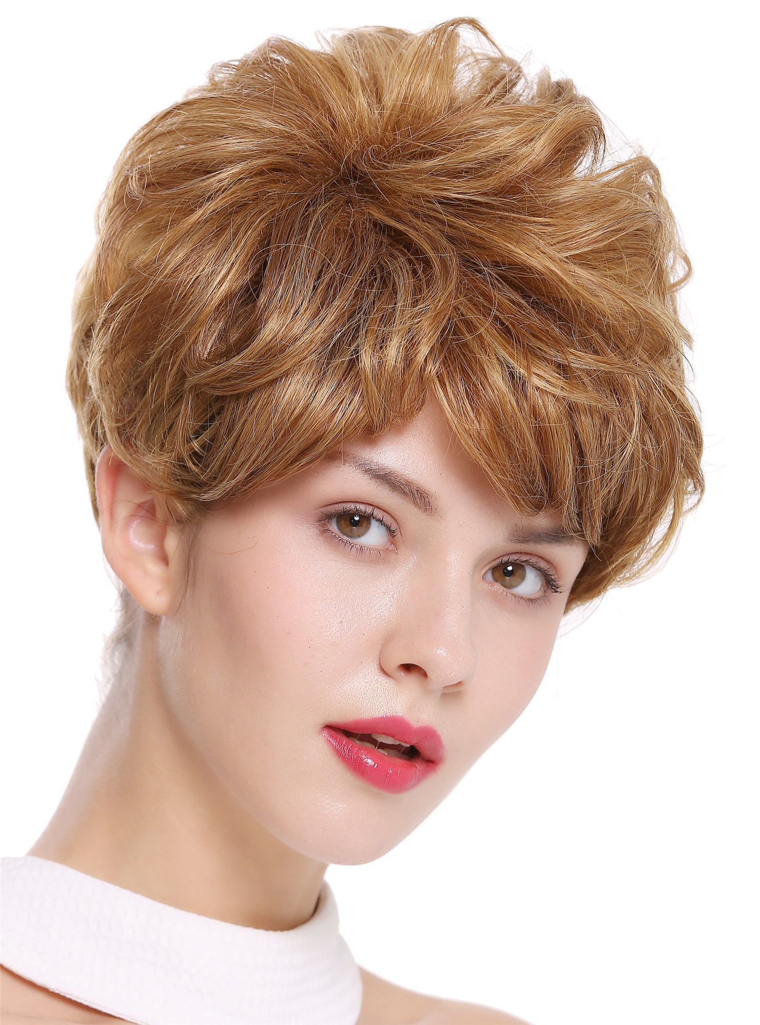 hochwertige Qualitätsperücken, Perücke kurz voluminös wellig Dunkelblond DW-2700-DX2216, Vorderansicht, WIG ME UP: Ihr Perücken Online Shop wellige Tressen-Perücke Rotblond-Goldblond-Rehbraun kurze Haare für Damen