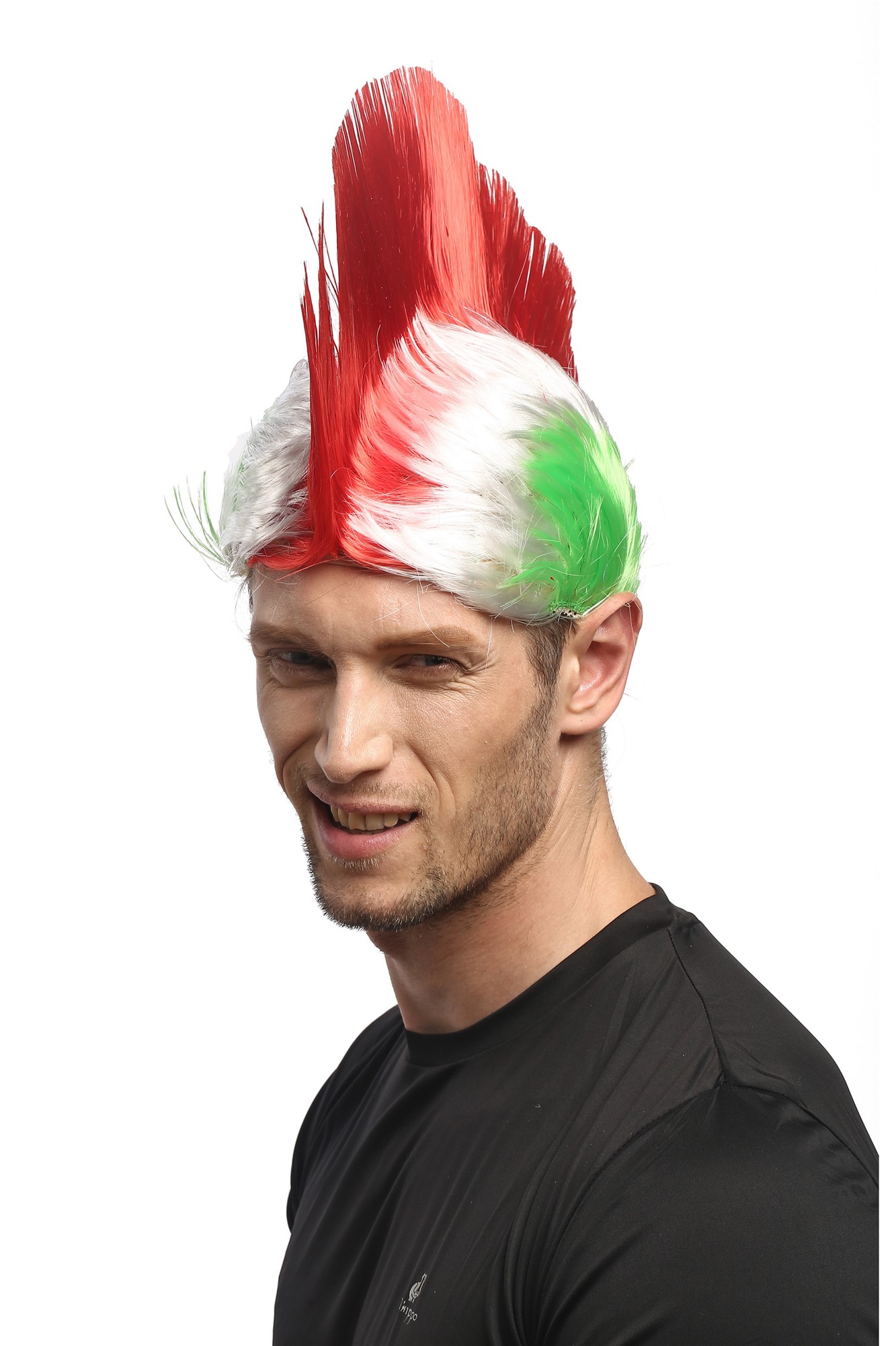 Wig Ladies Men Halloween Carnival green white red spiky Soccer fan mohawk Italy, view 2, WIG ME UP: Your Perücken Online Shop Party Wig, Unisex, Red, White, Green, straight, short