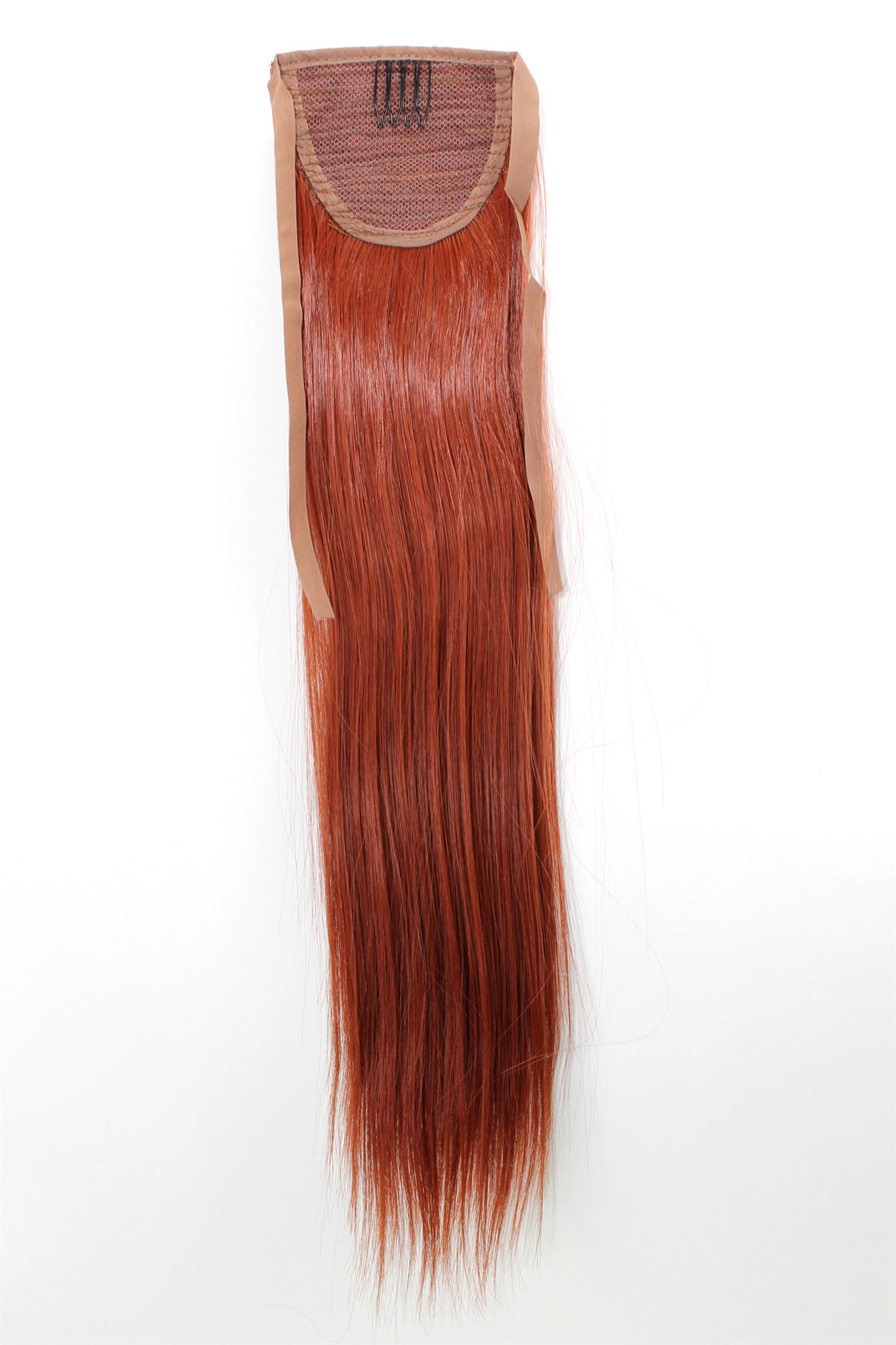 YZF-TS18-130 Hairpiece Pontail Pigtail extension slim light straight comb and ribbon rust red 18", view 2, WIG ME UP: Your Perücken Online Shop Ponytails, rust red, straight, shoulder-length