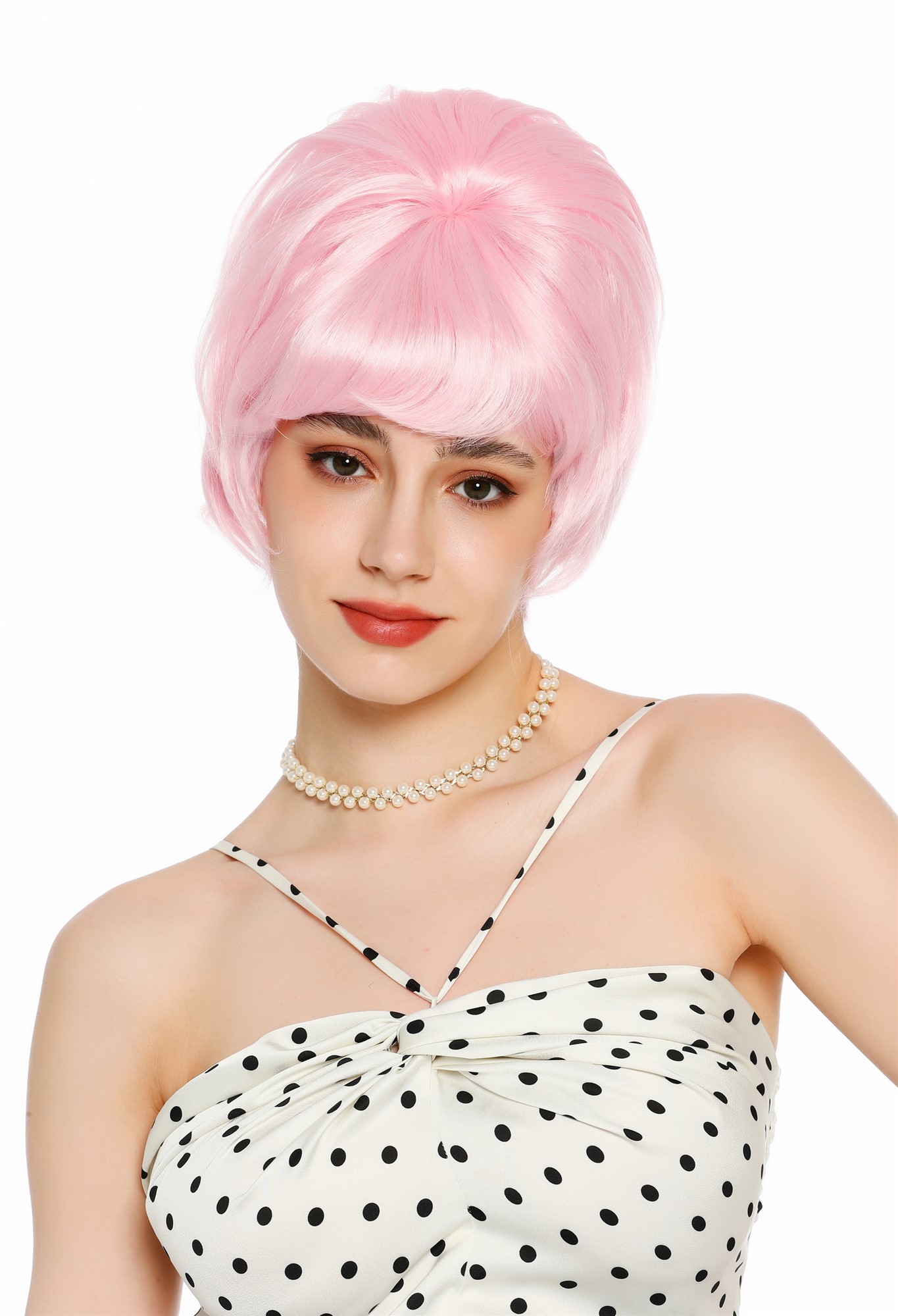 Perücke Damen Retro 50er 60er Beehive hochtoupiert kurz Pony Rosa Pink VK-65-lightpink