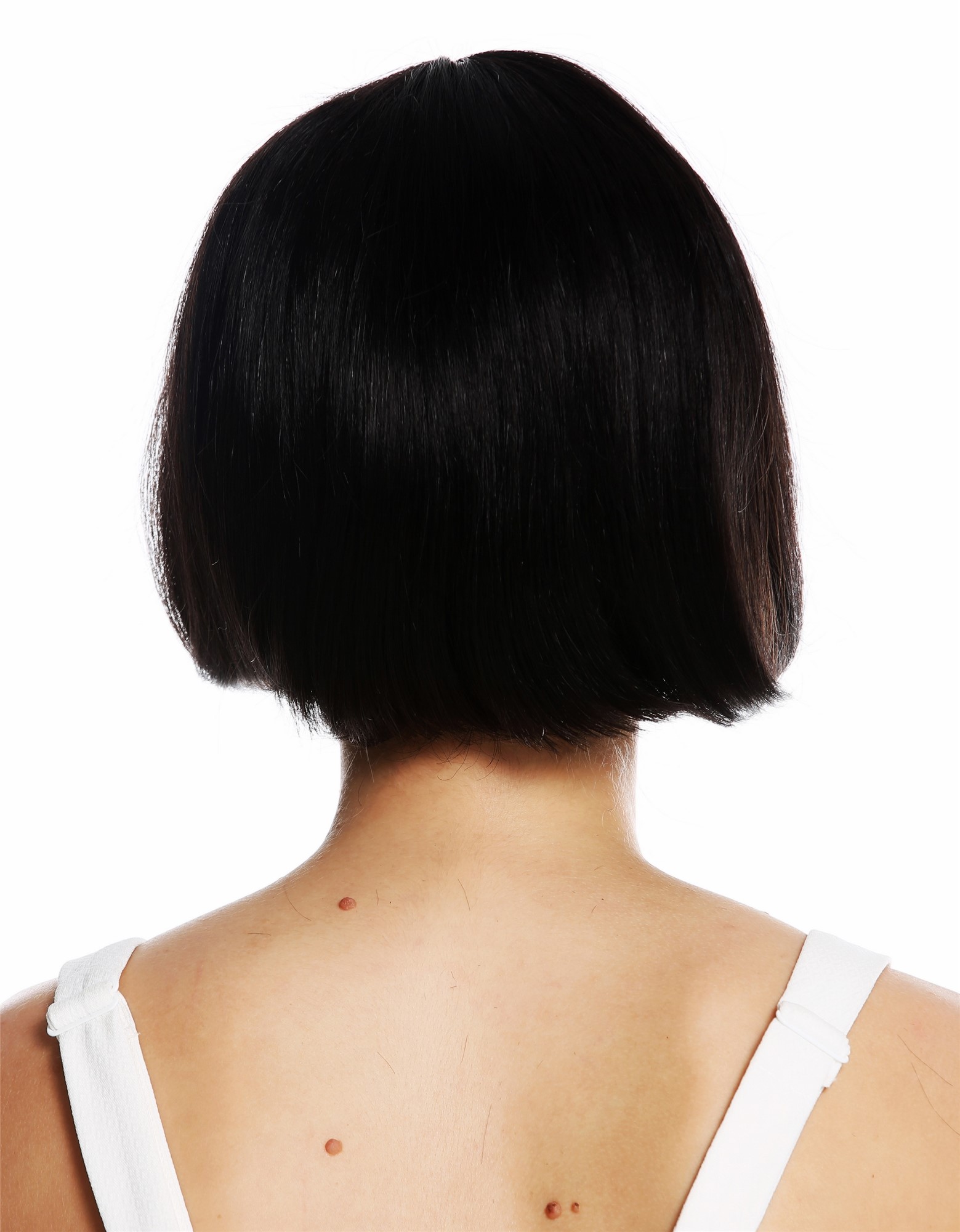 hochwertige Qualitätsperücken, Perücke Echthaar kurz Bob glatt Pony Schwarz VK-57-HH-1B, Ansicht 4, WIG ME UP: Ihr Perücken Online Shop glatte Tressen-Perücke Echthaar Samtschwarz kurze Haare für Damen