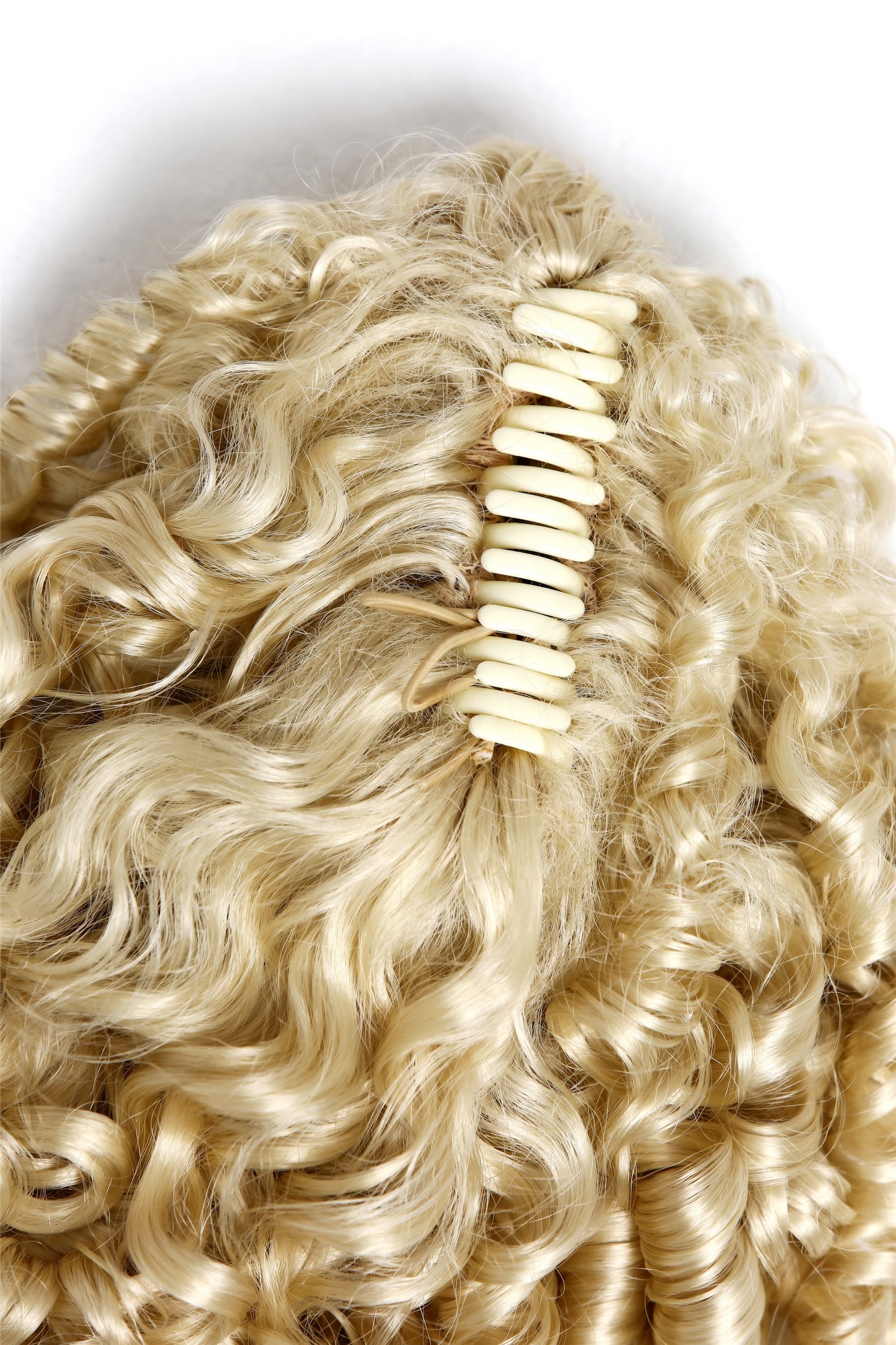 hochwertiger Zopf Pferdeschwanz Korkenzieher-Locken lockig Platinblond N900A+2-V-613, Ansicht 5, WIG ME UP: Ihr Perücken Online Shop lockiges Zopf-Haarteil Platinblond 30 cm lang