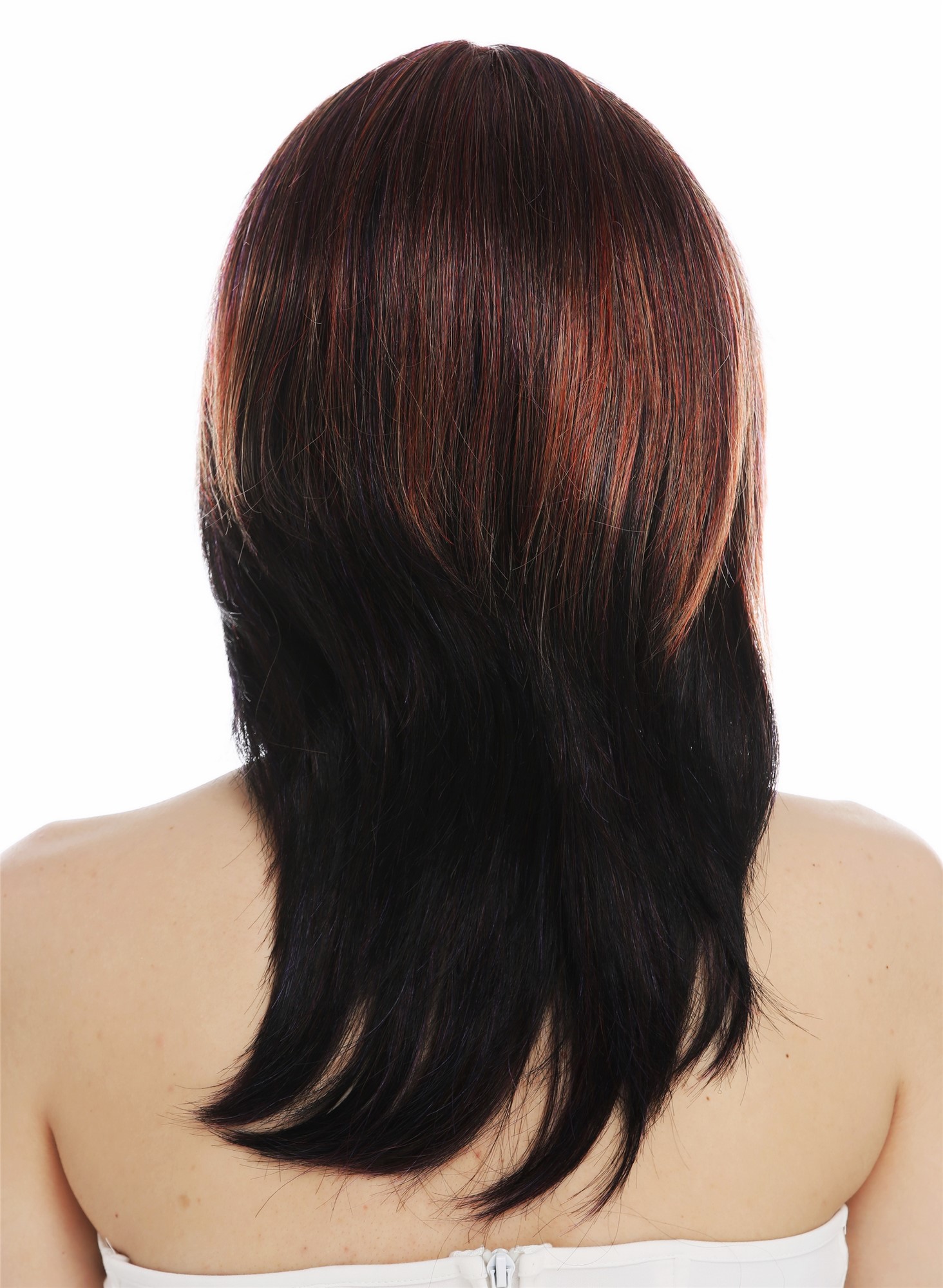Lady wig long sleek mono parting diva black blonde red violet mix  TYM-165A-MT, view 6, WIG ME UP: Your Perücken Online Shop Quality Wigs, Ladies, black-blonde-red-violet mix, straight, shoulder-length