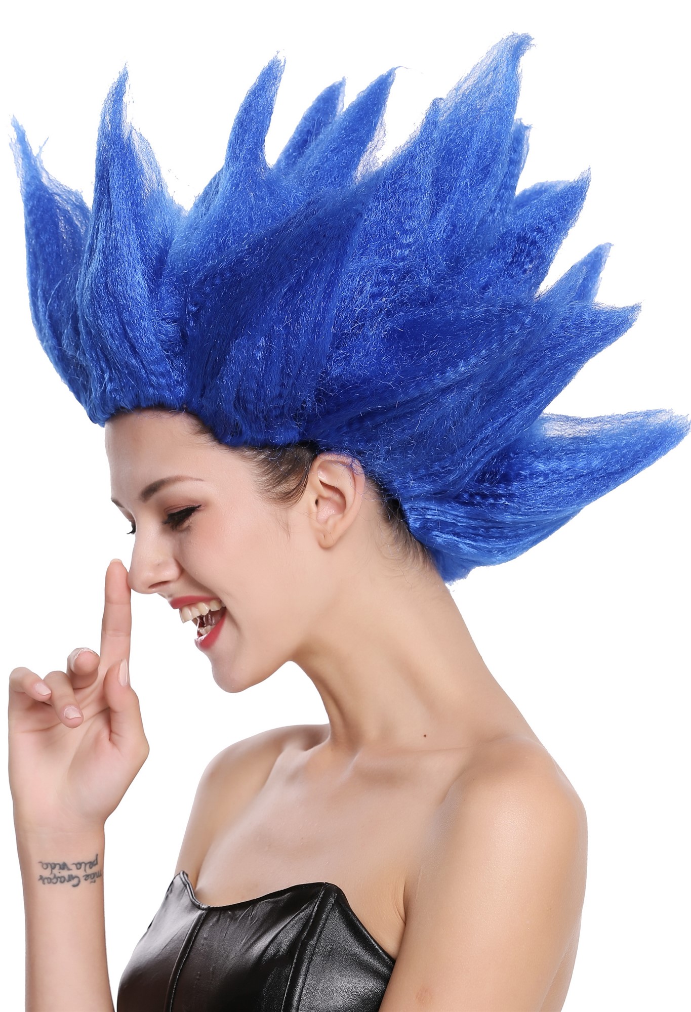 günstige Party Perücke, Perücke Hochtoupiert Fee Blume Blau 91062-PC3, Vorderansicht, WIG ME UP: Ihr Perücken Online Shop wellige Party Perücke Blau kurze Haare Unisex