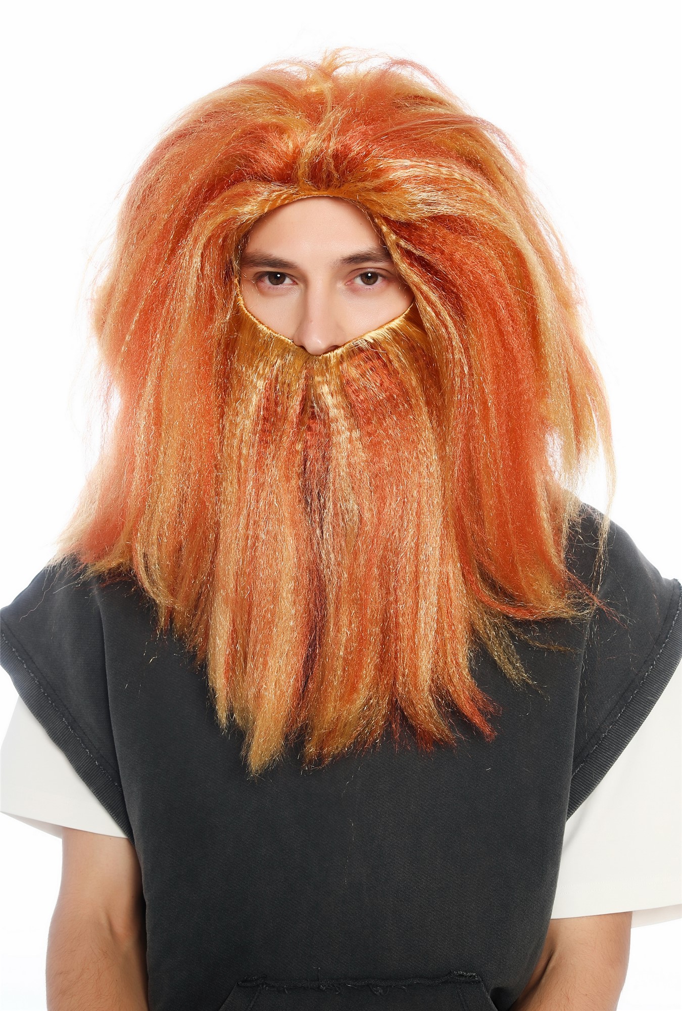 wellige Party-Perücke Rostrot-Goldblond-Mix 55 cm lange Perücke für Herren