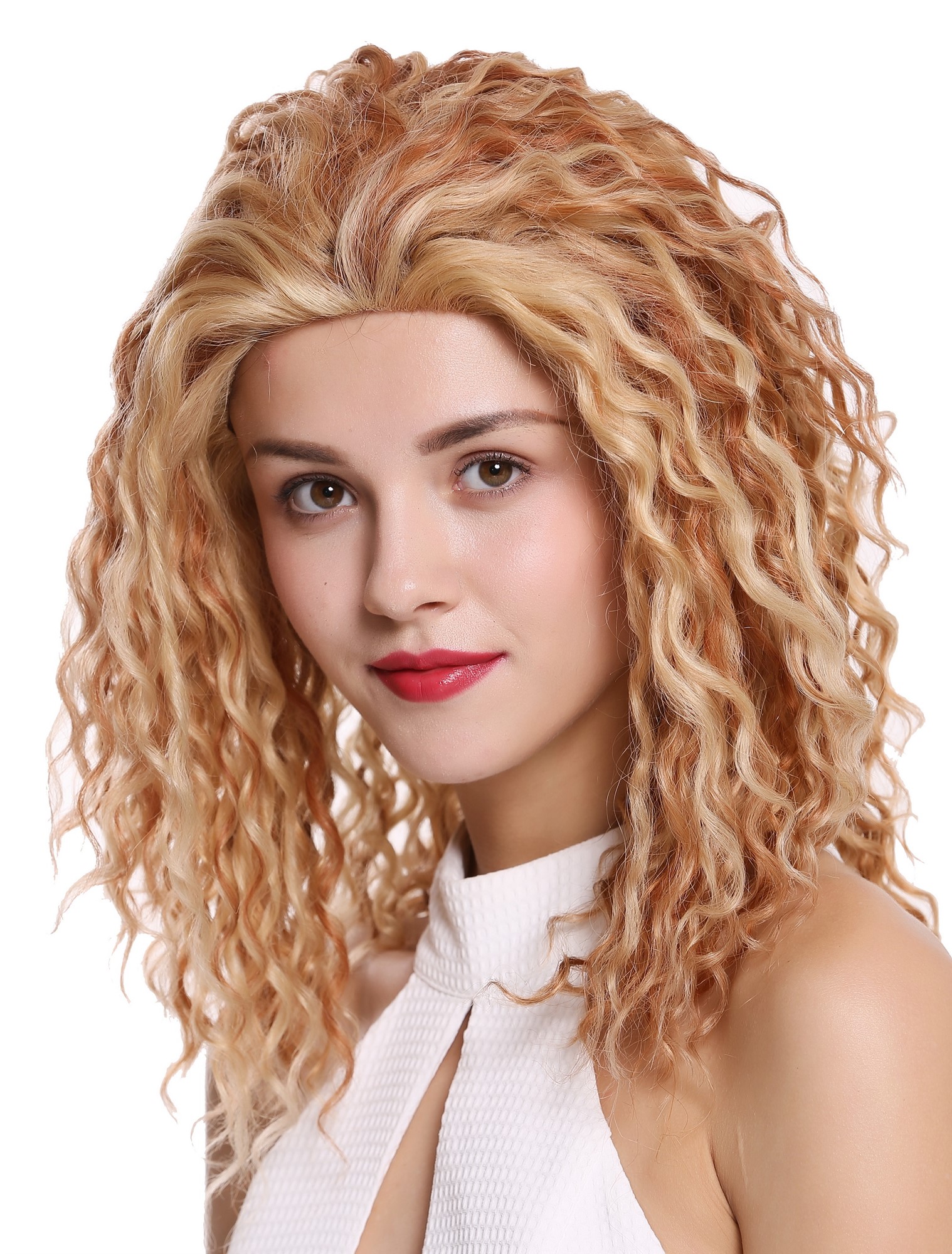 hochwertige Qualitätsperücken, Perücke Echthaar lang Locken Lace-Front Kupfer Blond Mix UR-016-HH-LF-30/27/613, Vorderansicht, WIG ME UP: Ihr Perücken Online Shop lockige Tressen-Perücke 100% Echthaar Kupferbraun-Erdbeerblond-Platinblond-Mix schulterlange Haare für Damen