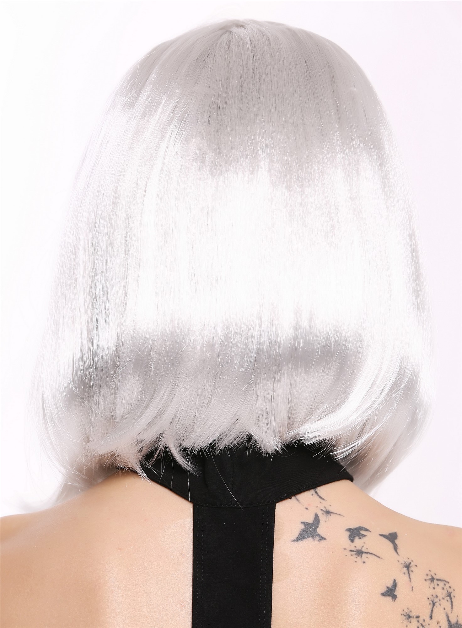 Lady Wig Halloween Disco bob longbob shoulder length bangs silver grey 0073, view 4, WIG ME UP: Your Perücken Online Shop Party Wig, Ladies, Grey, straight, shoulder-length