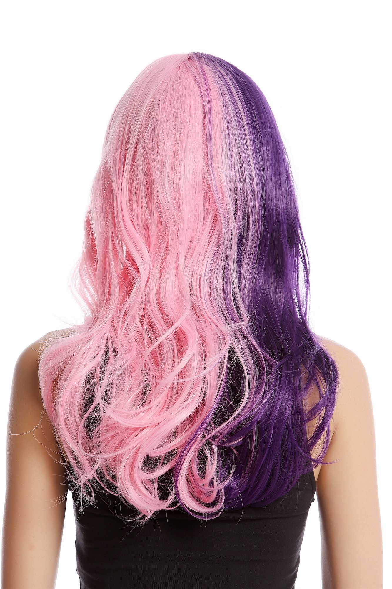 hochwertige Qualitätsperücken, Perücke Lang Lockig Halb Lila Rosa GF-W2301-STEP20+T2311, Ansicht 4, WIG ME UP: Ihr Perücken Online Shop lockige Tressen-Perücke Lila-Neonrosa-Mix lange Haare für Damen