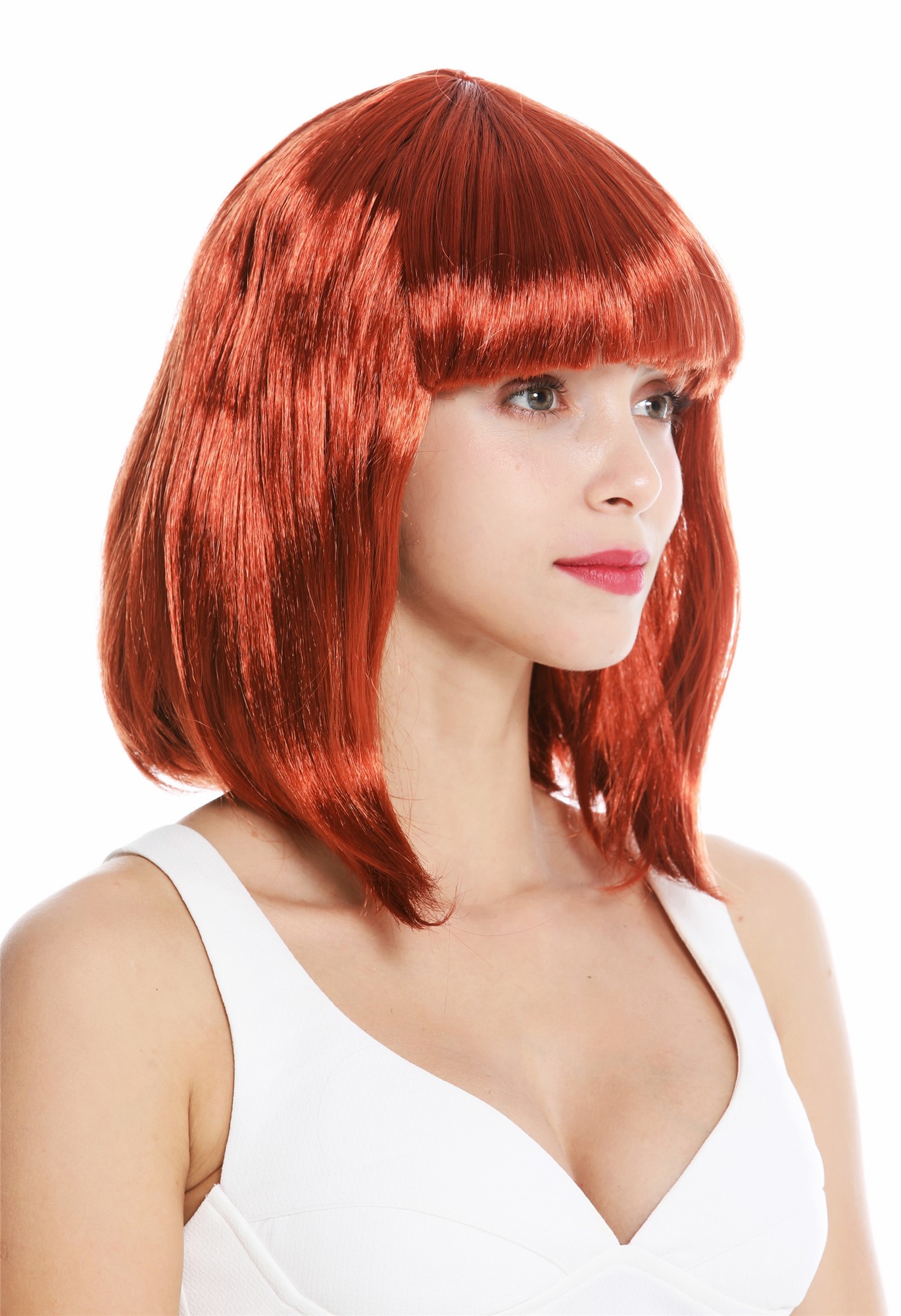 Lady Wig Halloween Disco bob longbob shoulder length bangs dark copper red 0073, view 2, WIG ME UP: Your Perücken Online Shop Party Wig, Ladies, dark copper red, straight, short