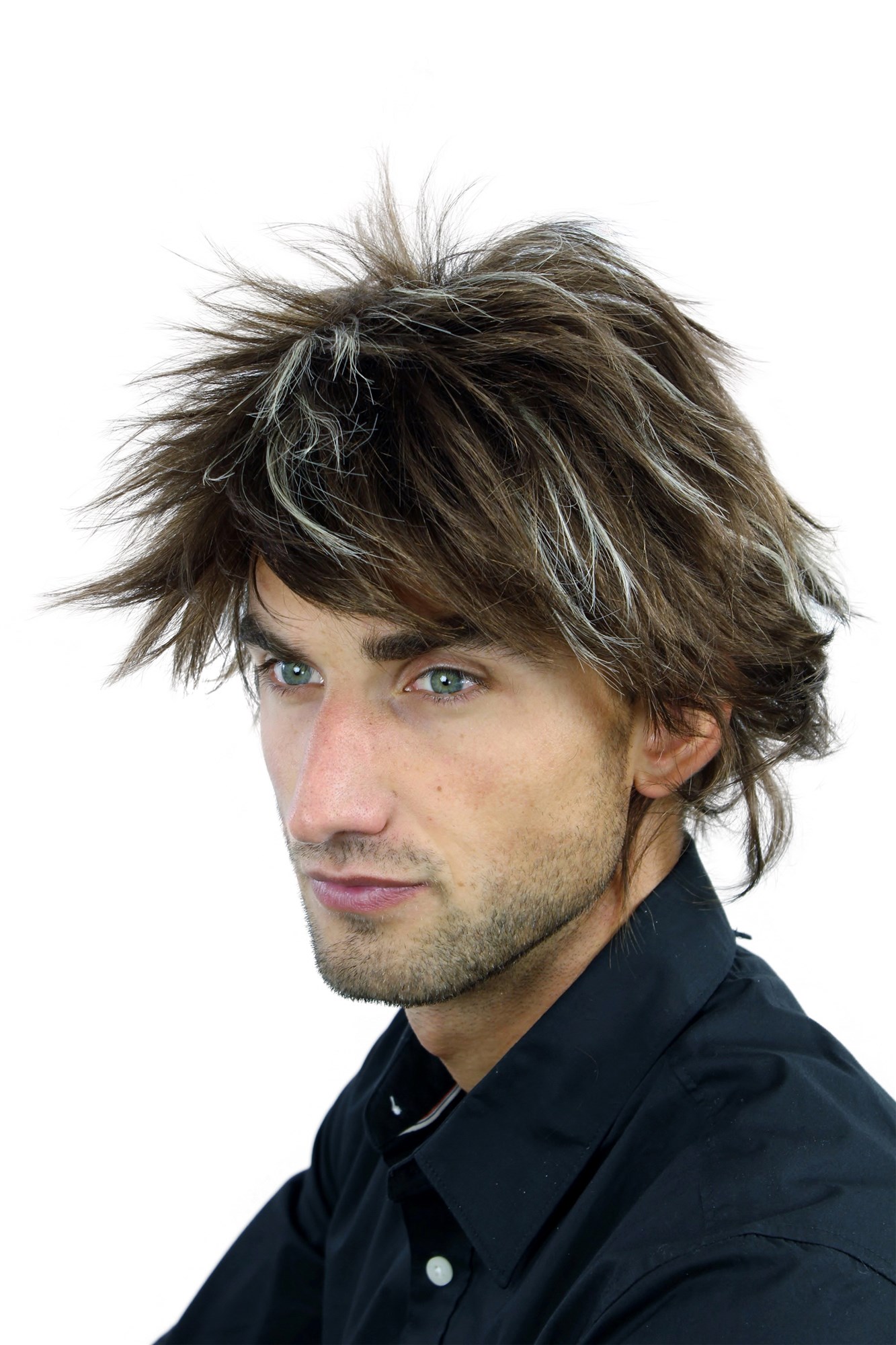WL-2175-10H303 Men Gents  Wig short wild youthful brown streaked blond highlights, view 2, WIG ME UP: Your Perücken Online Shop Quality Wigs, Men, brown-blonde mix, wavy, short