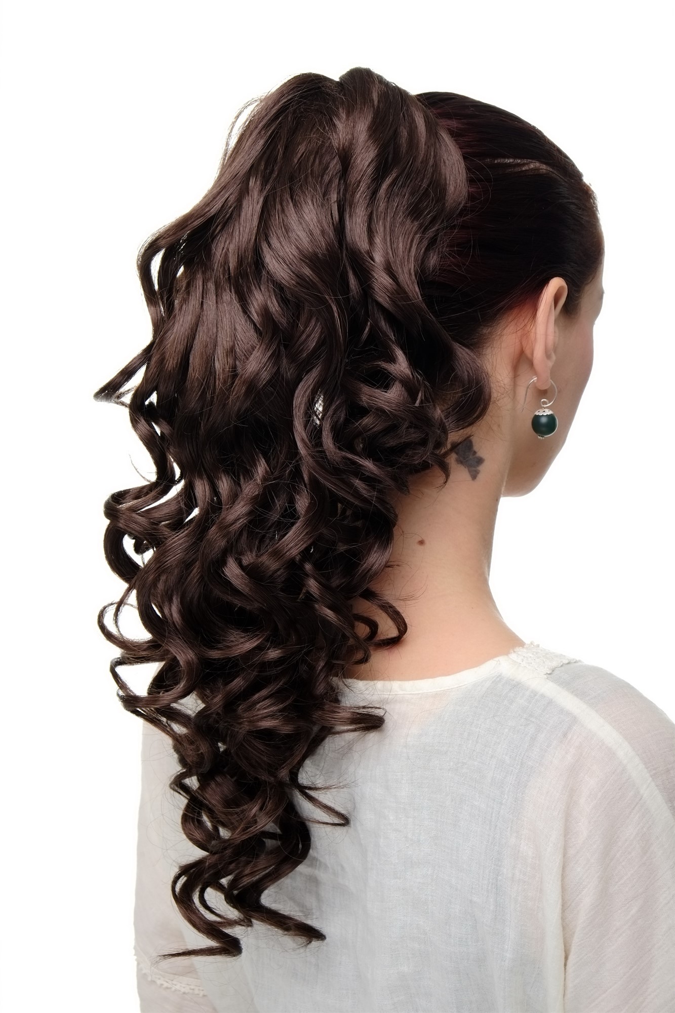Ponytails, medium brown, curled, long
