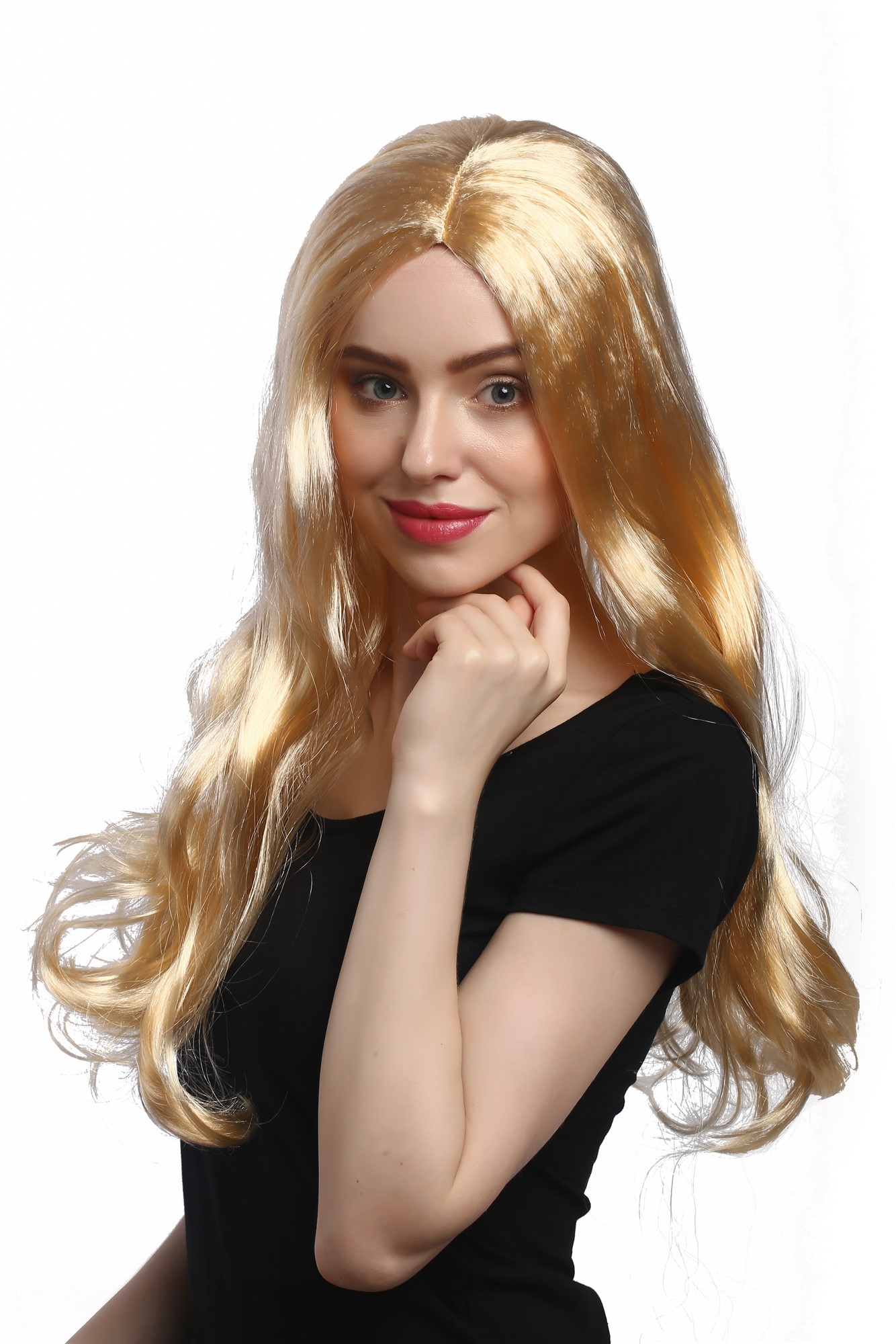 Lady Party Wig Fancy Dress bright gold blond long straight hair Princess Beatnik middle parting, view 3, WIG ME UP: Your Perücken Online Shop Party Wig, Ladies, Blonde, straight, long
