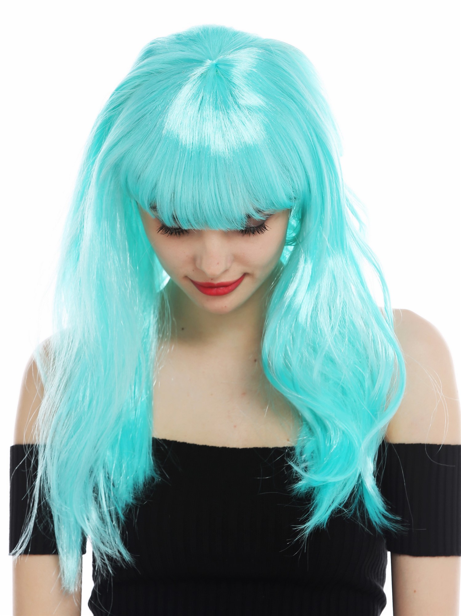 Wig carnival Halloween women ladies long sleek straight fringe light blue 32582 , view 5, WIG ME UP: Your Perücken Online Shop Party Wig, Ladies, turquoise blue, straight, long