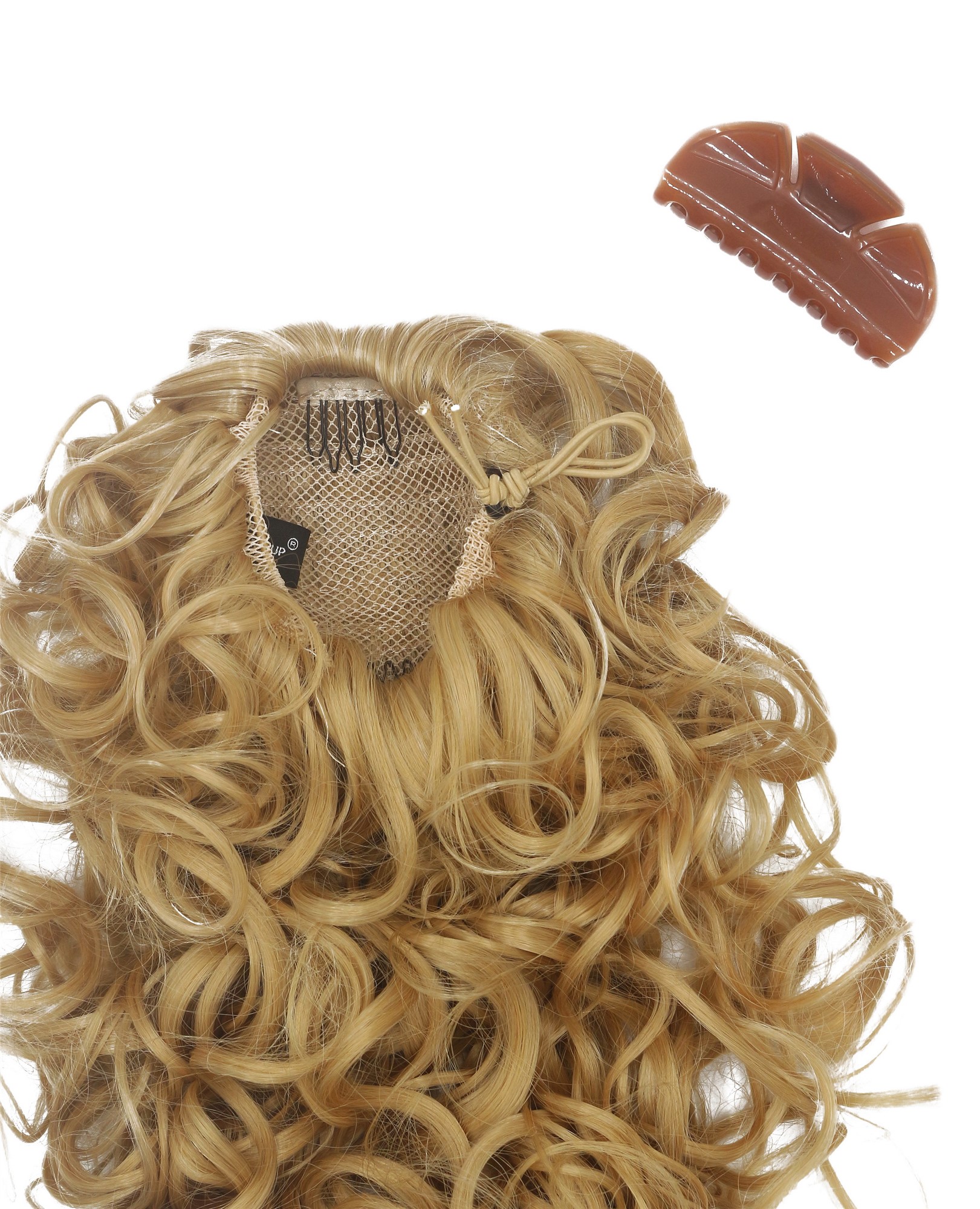 hochwertiger Zopf Pferdeschwanz Locken Lang Goldblond MKB-6A-V-124, Ansicht 4, WIG ME UP: Ihr Perücken Online Shop lockiges Zopf-Haarteil Goldblond 45 cm lang