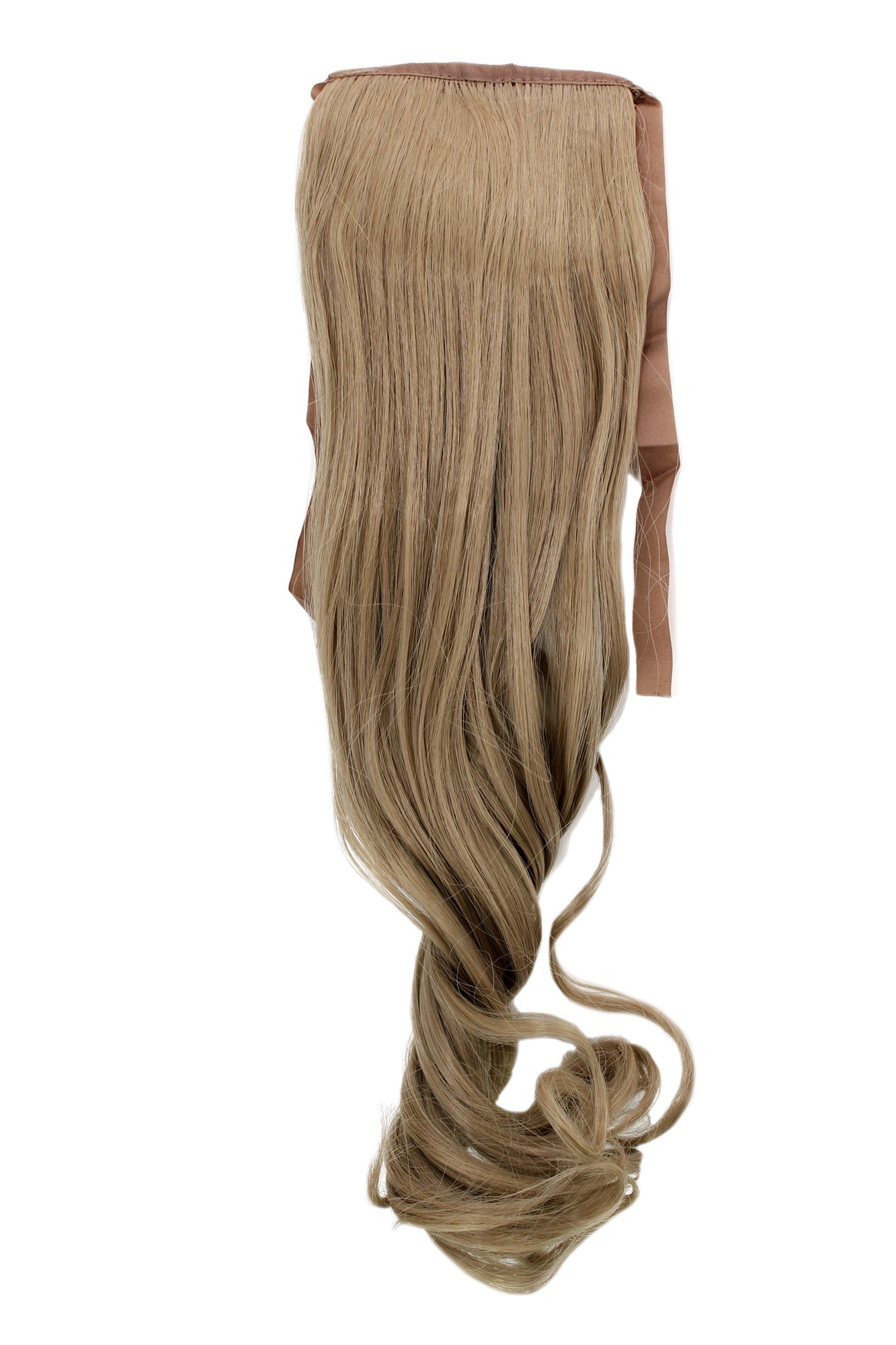 YZF-TC18-16 Hairpiece Pontail Pigtail extension slim light wavy comb and ribbon dark ash blond 18", front view, WIG ME UP: Your Perücken Online Shop Ponytails, ash blonde, wavy, shoulder-length
