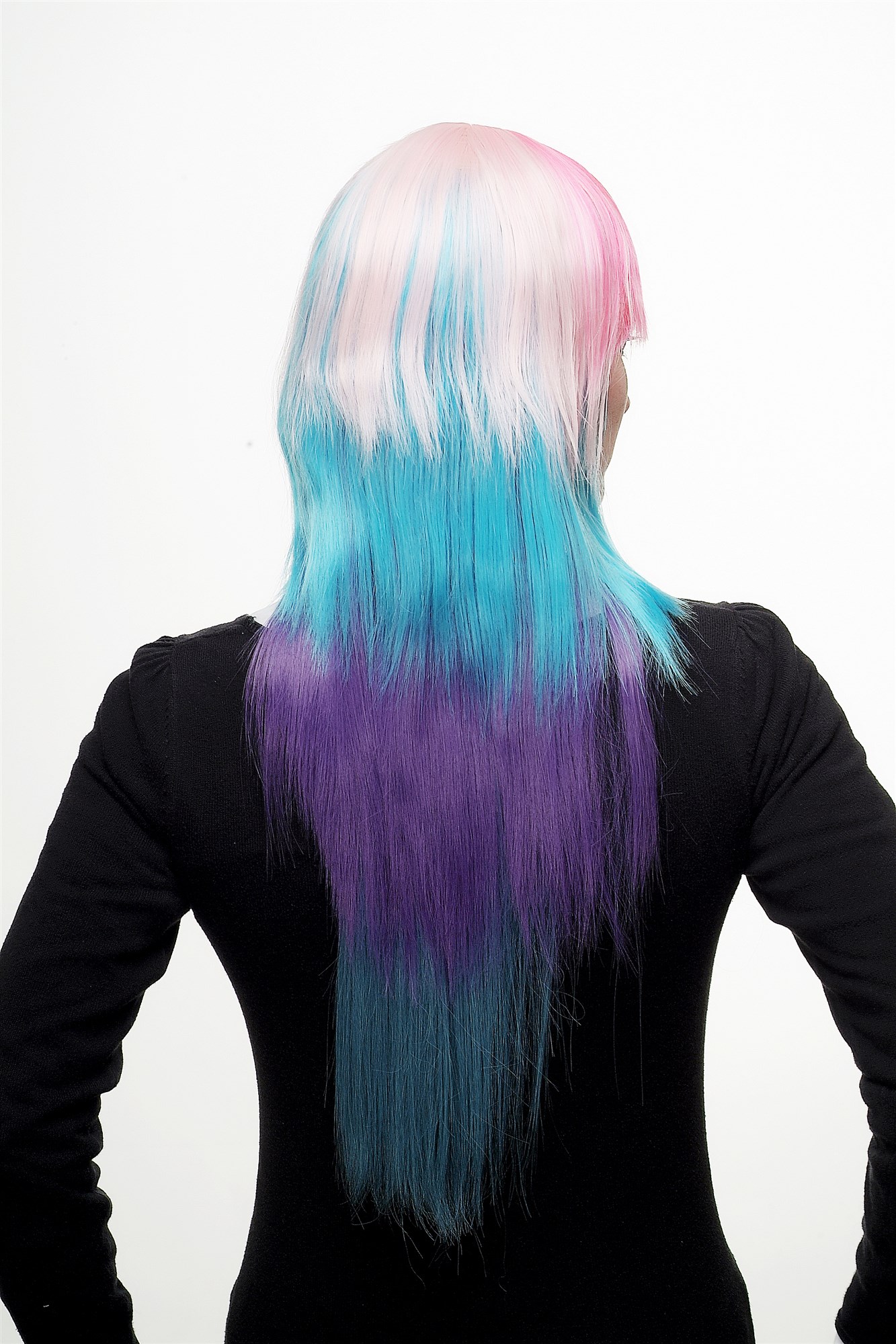 hochwertige Qualitätsperücken, Perücke Cosplay Bunt Pony Lang H9014-A-B-C-P-Z, Ansicht 4, WIG ME UP: Ihr Perücken Online Shop glatte Tressen-Perücke Pink Blau Weiß lange Haare für Damen