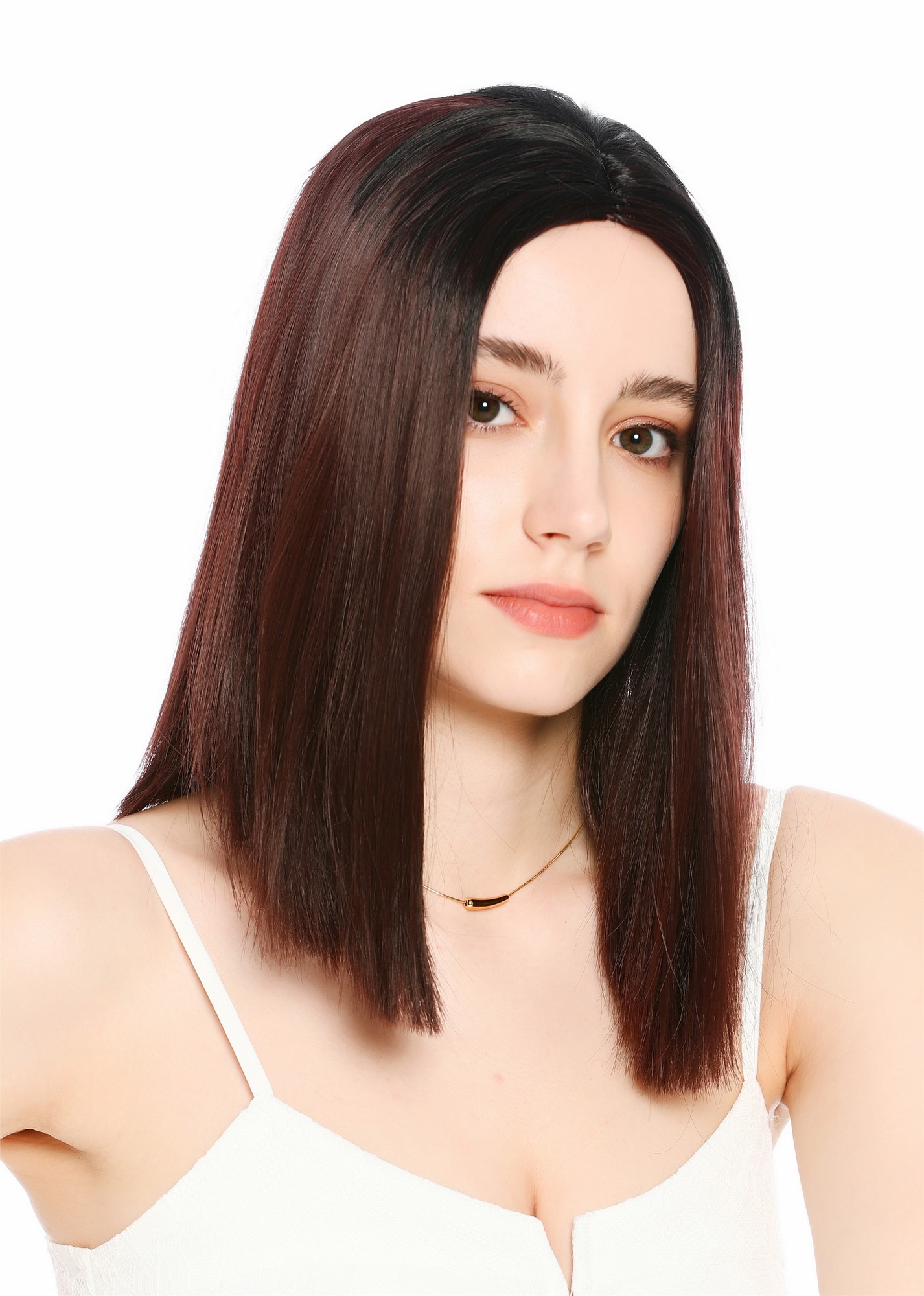 Perücke Damen schulterlang Longbob glatt Mittelscheitelt Ombre Schwarz Rotbraun GFW4029S-99J+1B