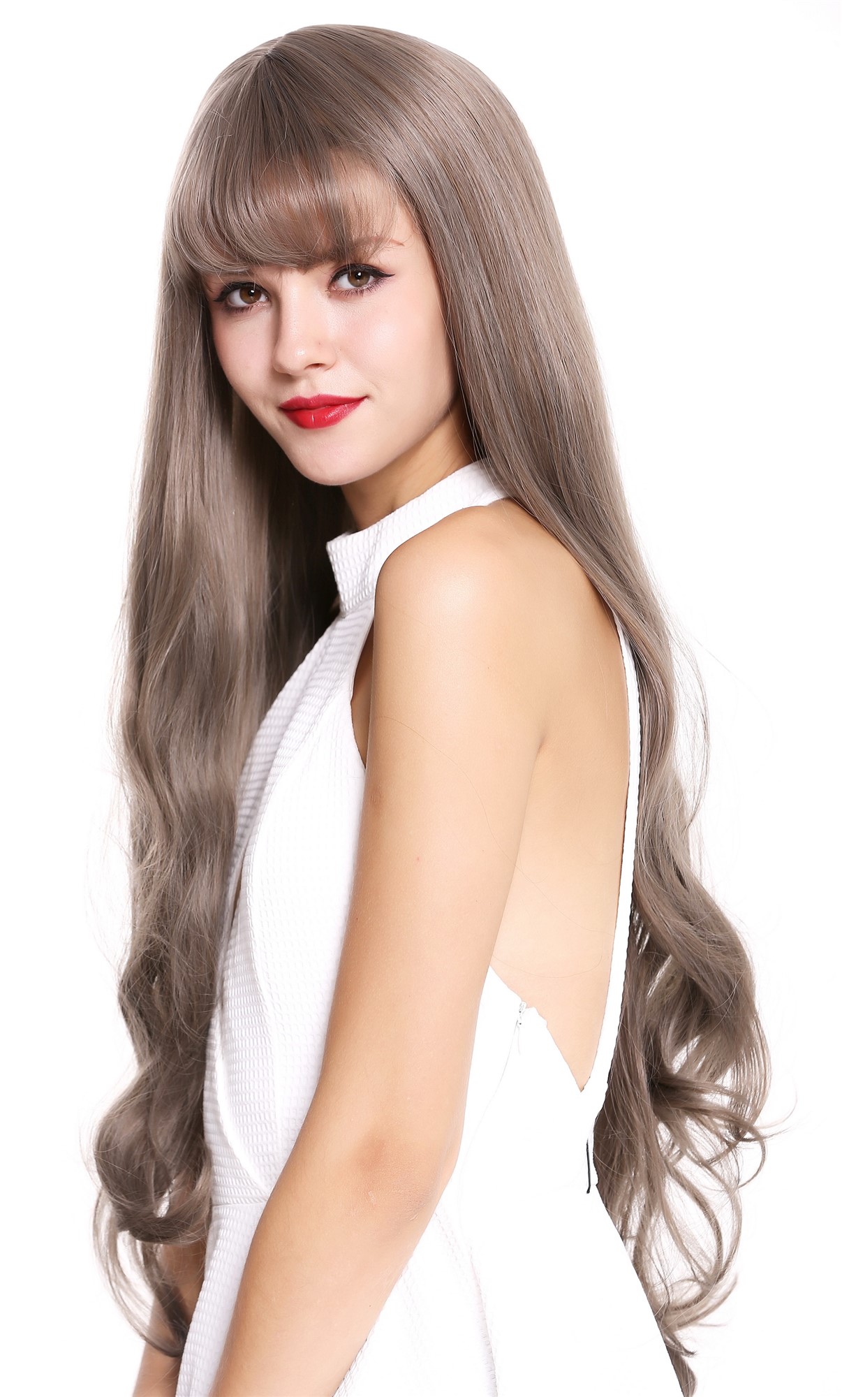 Lady wig very long slightly wavy bangs fringe brown auburn silver gray mix 1698, view 3, WIG ME UP: Your Perücken Online Shop Quality Wigs, Ladies, ash brown-copper brown-silver gray mix, curled, very long
