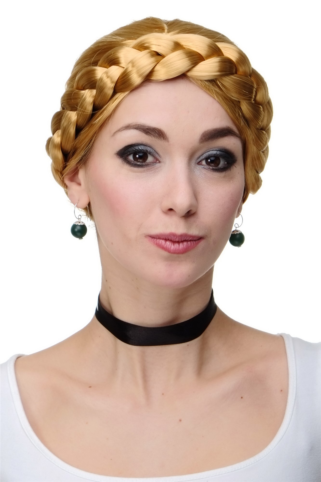Party/Fancy Dress Wig Women Lady thick braid blond traditional German Ukrainian Russian Princess, front view, WIG ME UP: Your Perücken Online Shop Party Wig, Ladies, Blonde, Braided, short